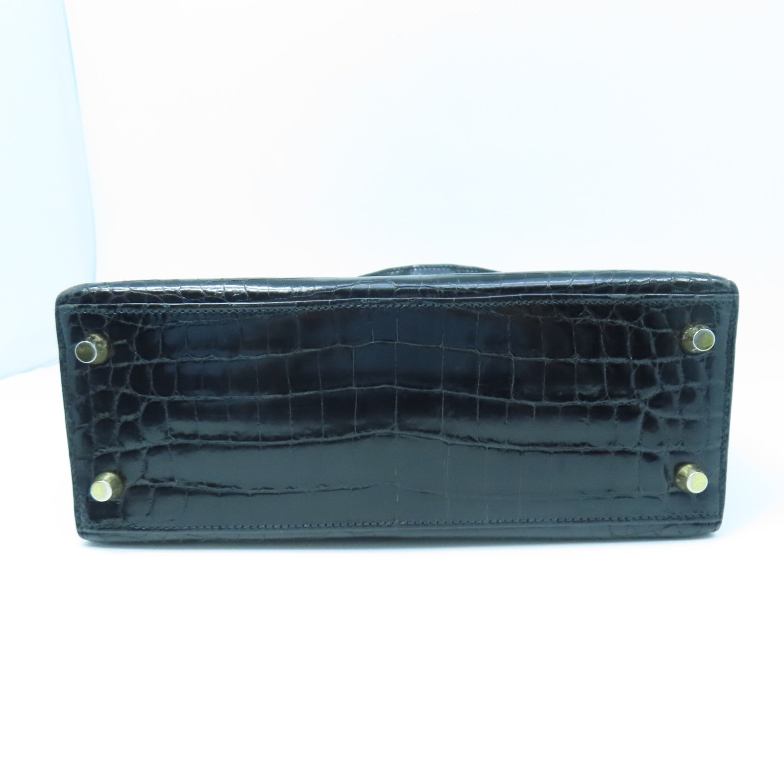 HERMES crocodile leather Kelly 25 gold buckle handle shoulder bag black