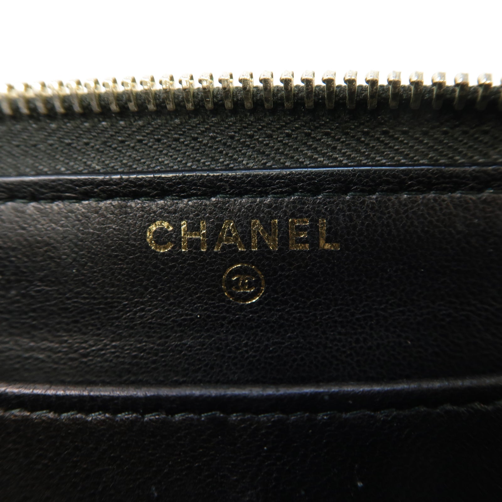 CHANEL 斜紋羊皮皮革Long Wallet金扣長錢包黑色