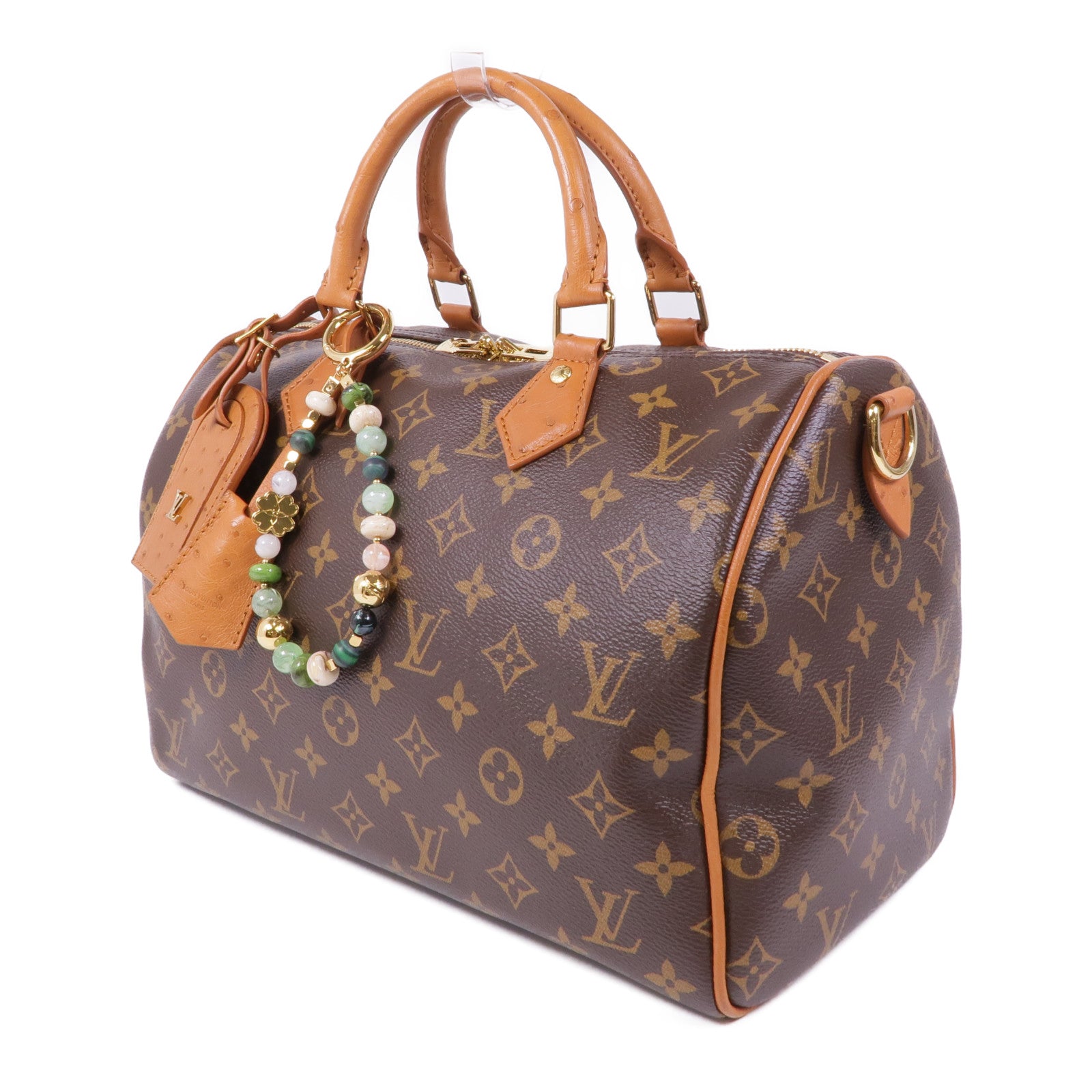 LOUIS VUITTON Monogram/鴕鳥皮革Speedy Soft 30 Boho金扣手挽肩背兩用袋