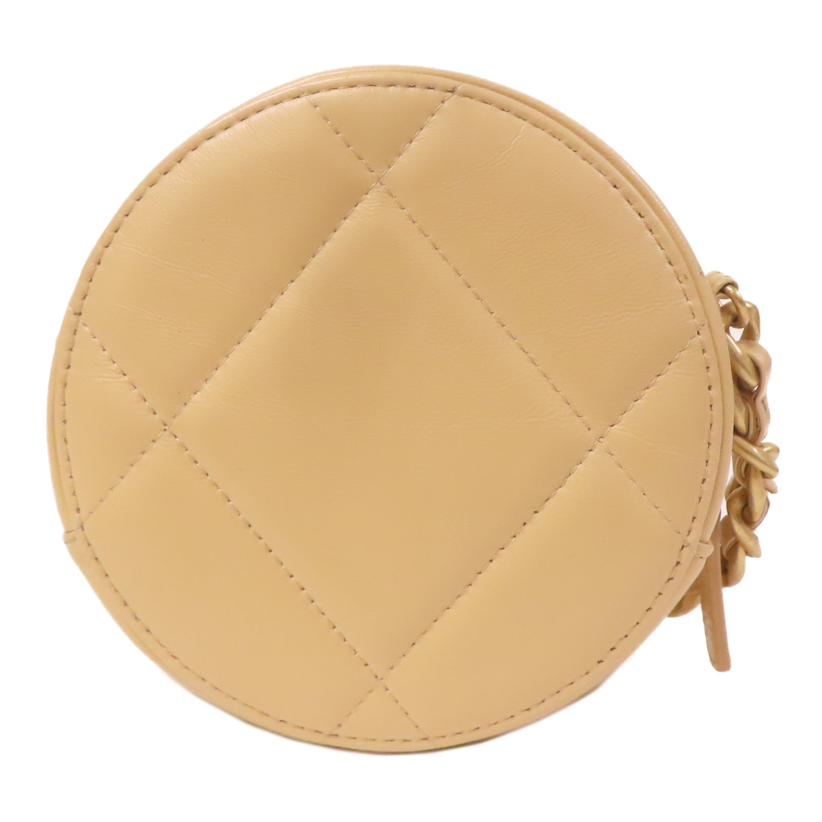 CHANEL 羊皮皮革Round Clutch 19手挽肩背兩用袋米色