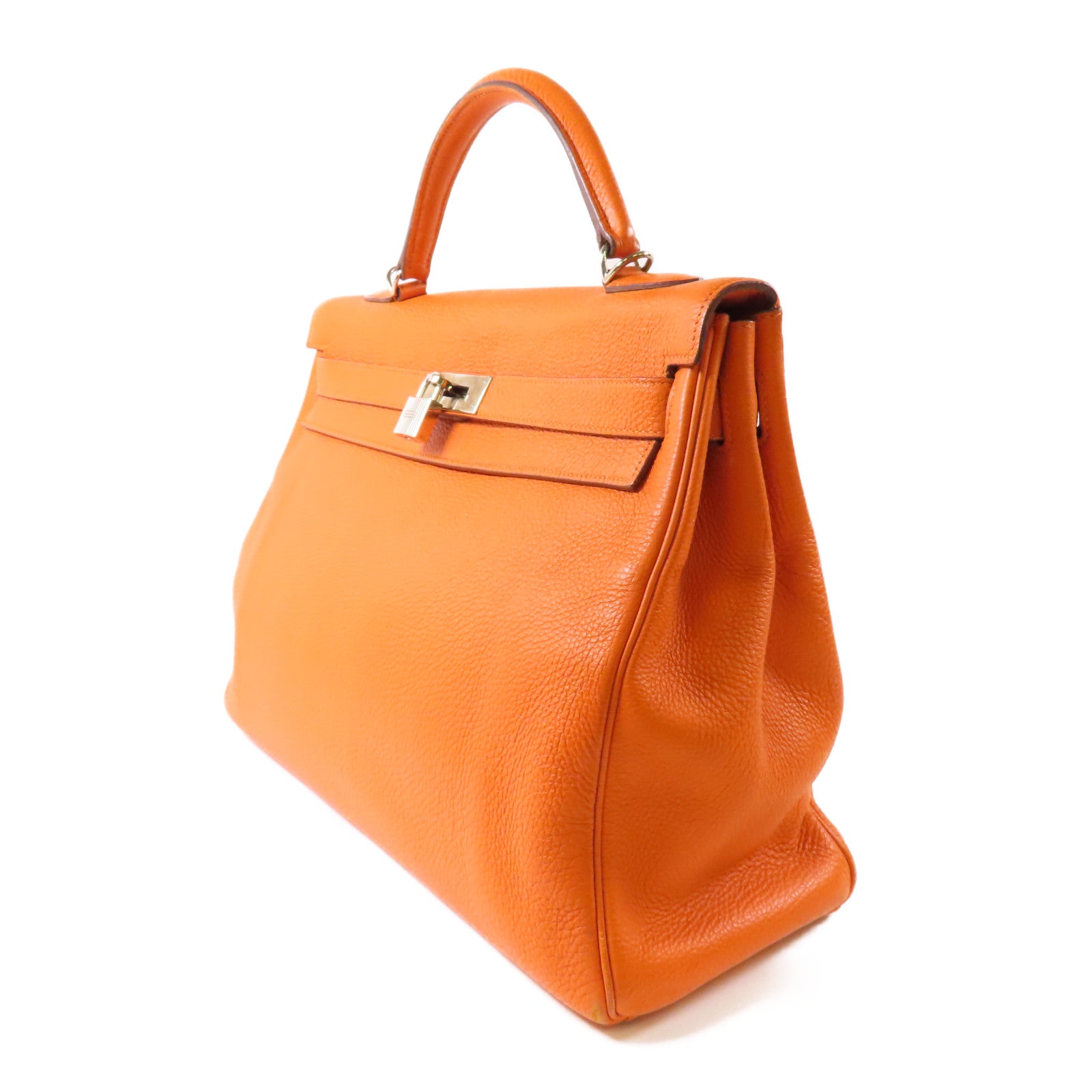 HERMES Togo皮革Kelly40銀扣手挽肩背兩用袋Orange