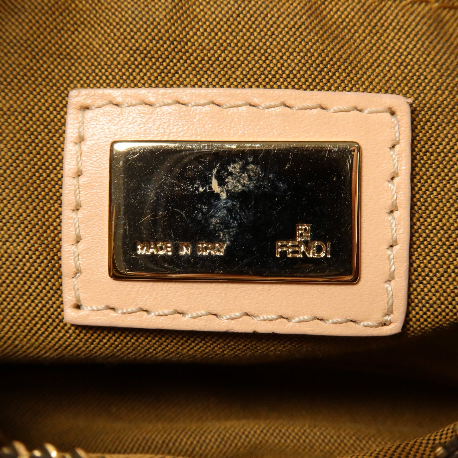 FENDI 帆布/牛皮皮革Zucca Mini肩背袋