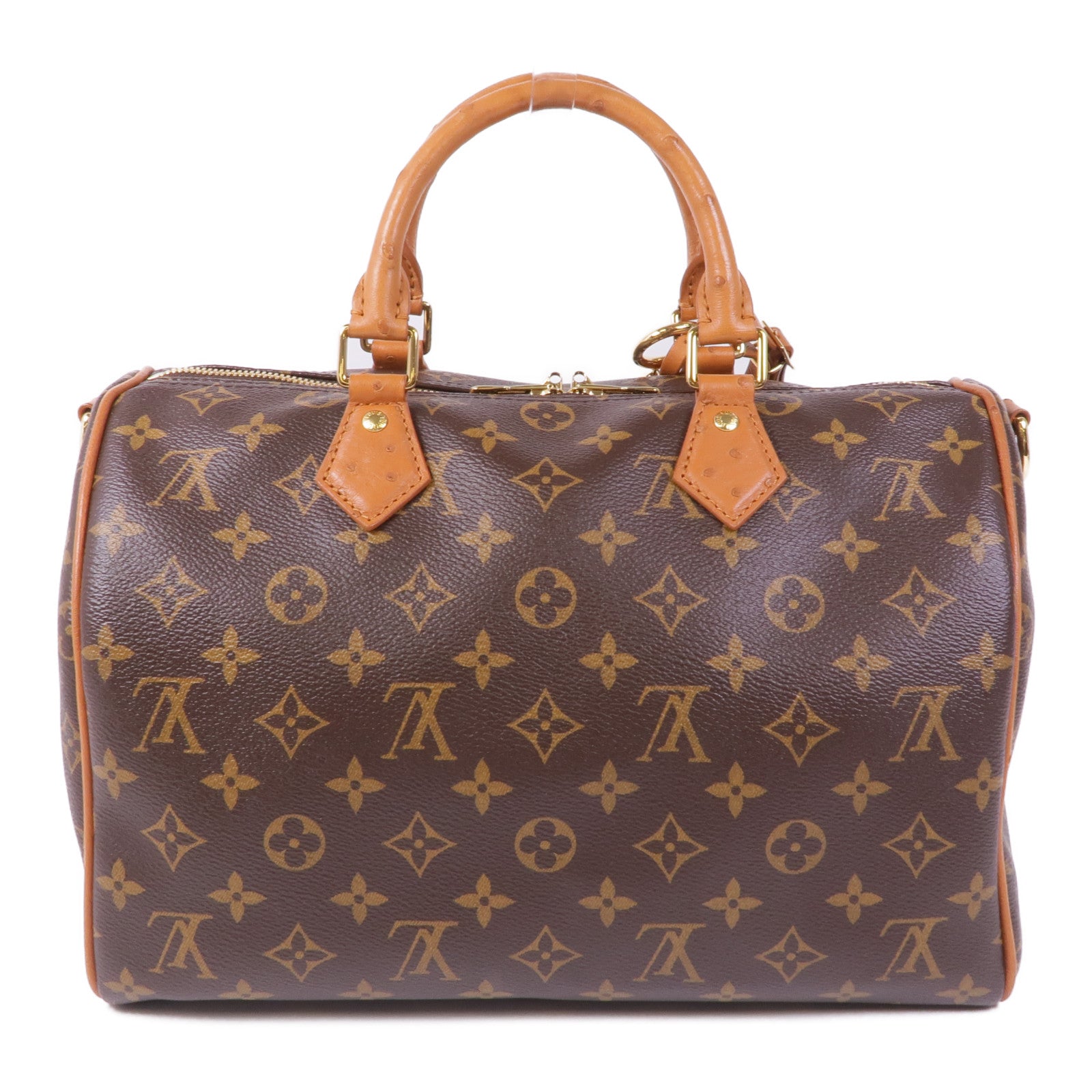 LOUIS VUITTON Monogram/鴕鳥皮革Speedy Soft 30 Boho金扣手挽肩背兩用袋