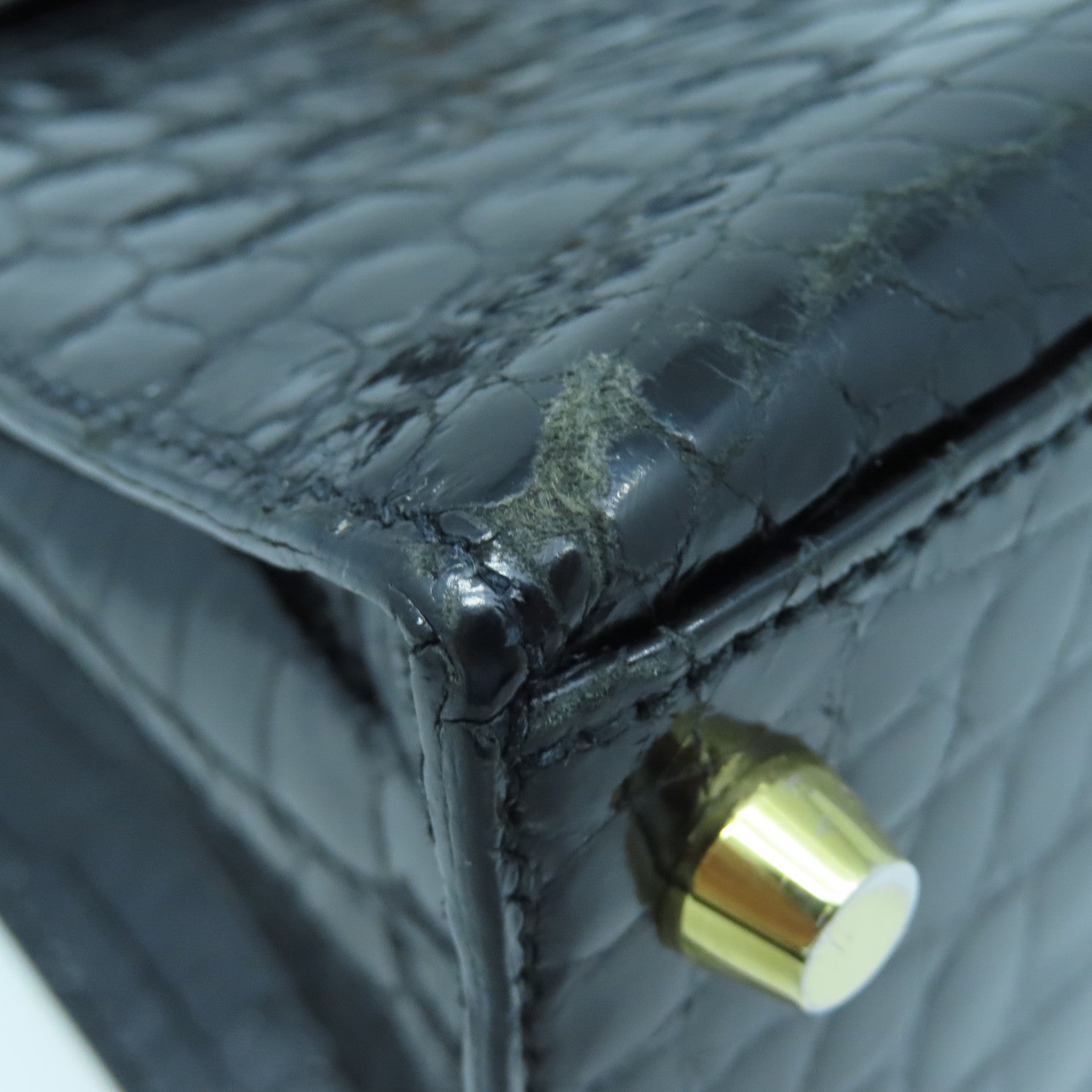 HERMES crocodile leather Kelly 25 gold buckle handle shoulder bag black