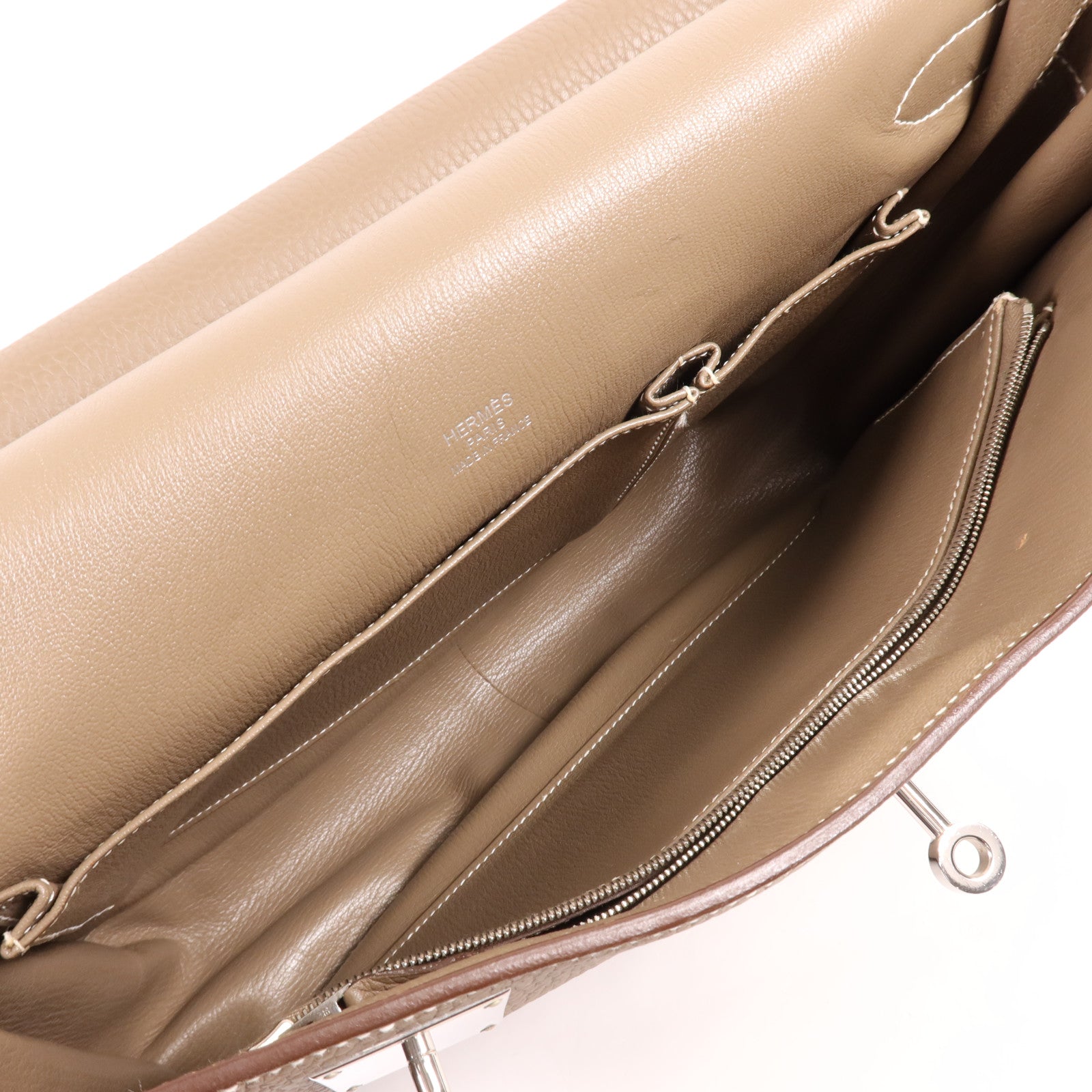 HERMES Clemence皮革Jypsiere 37銀扣肩背袋Etoupe