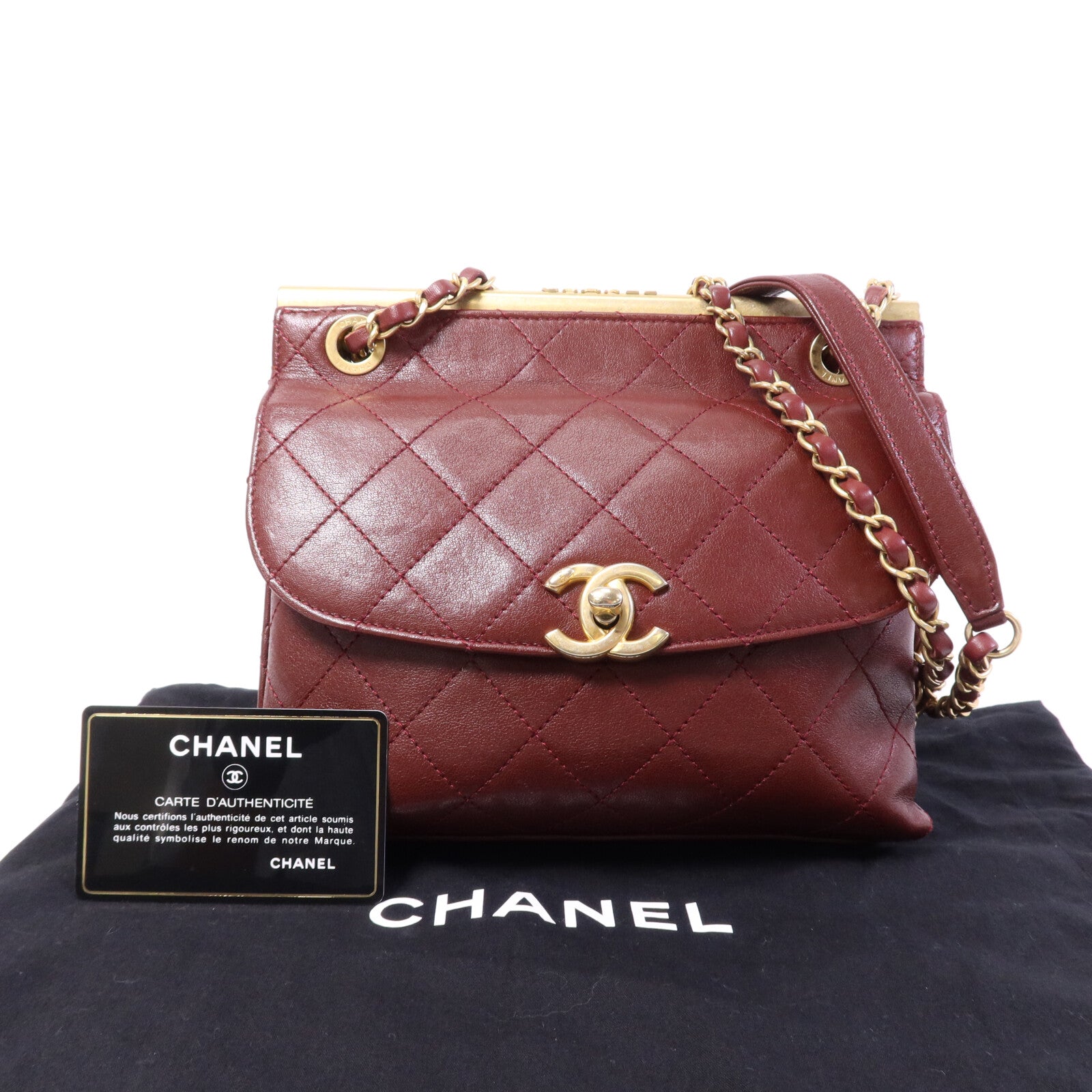 CHANEL 牛皮皮革Chain Shoulder Bag金扣鏈帶肩背袋