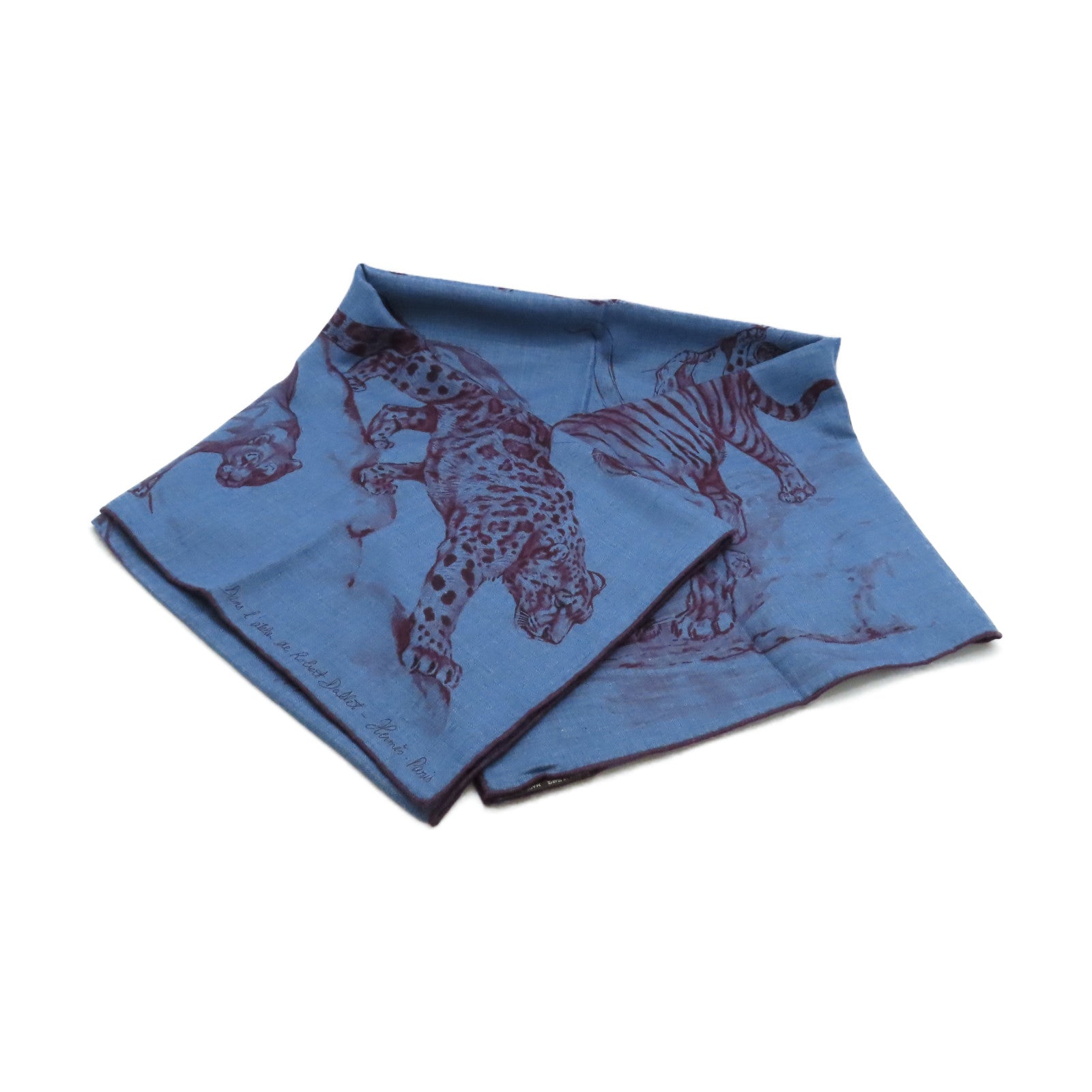 HERMES 羊絨/絲質Scarf圍巾藍色/酒紅色