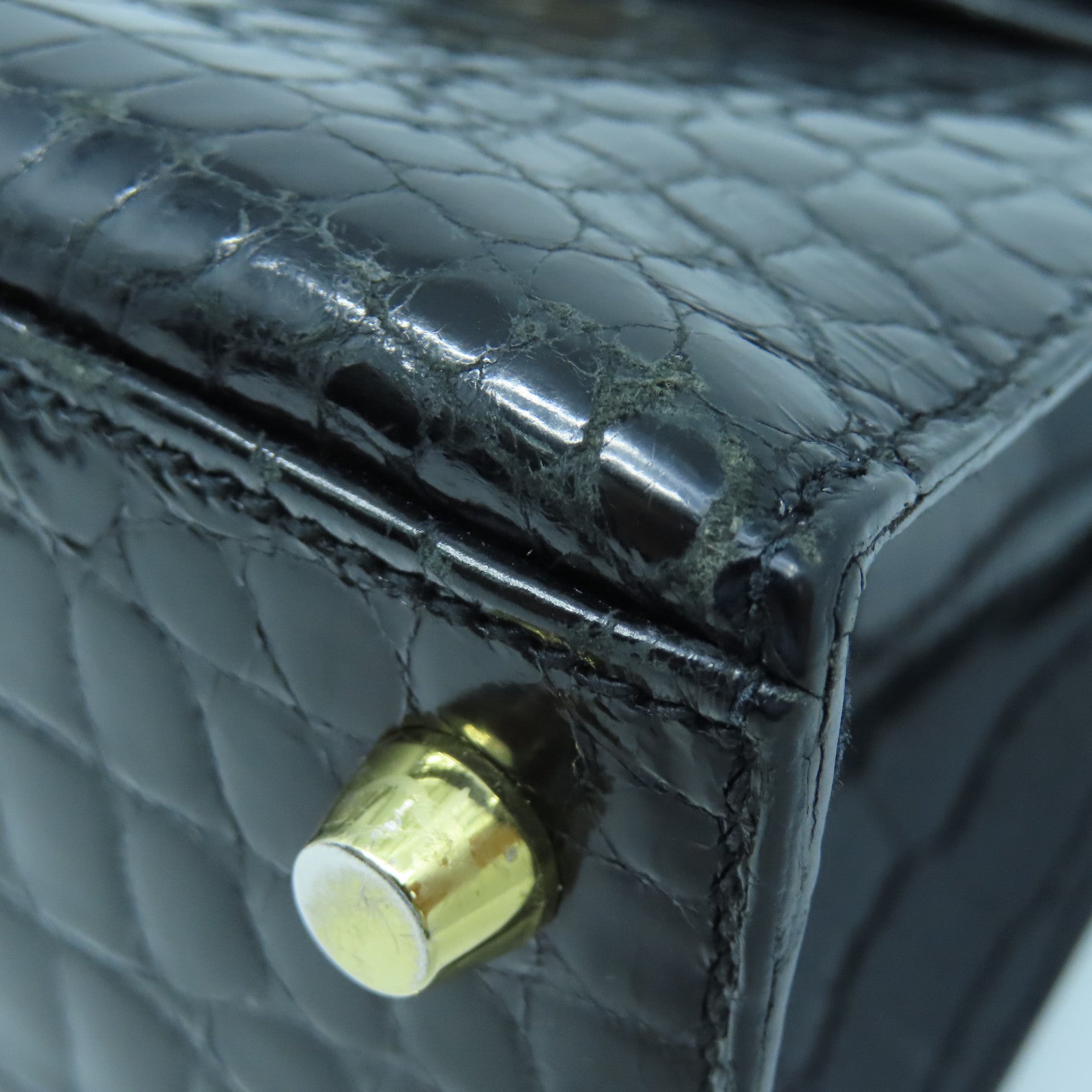 HERMES crocodile leather Kelly 25 gold buckle handle shoulder bag black