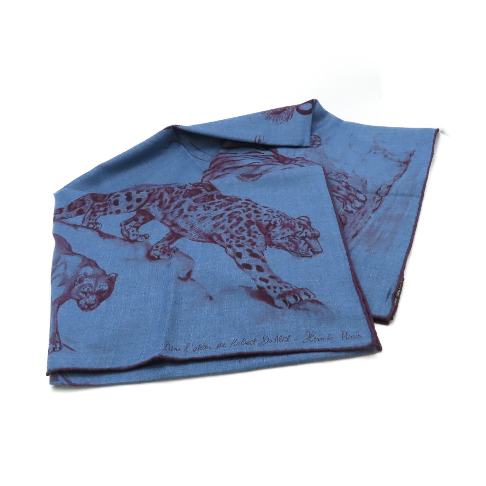 HERMES 羊絨/絲質Scarf圍巾藍色/酒紅色