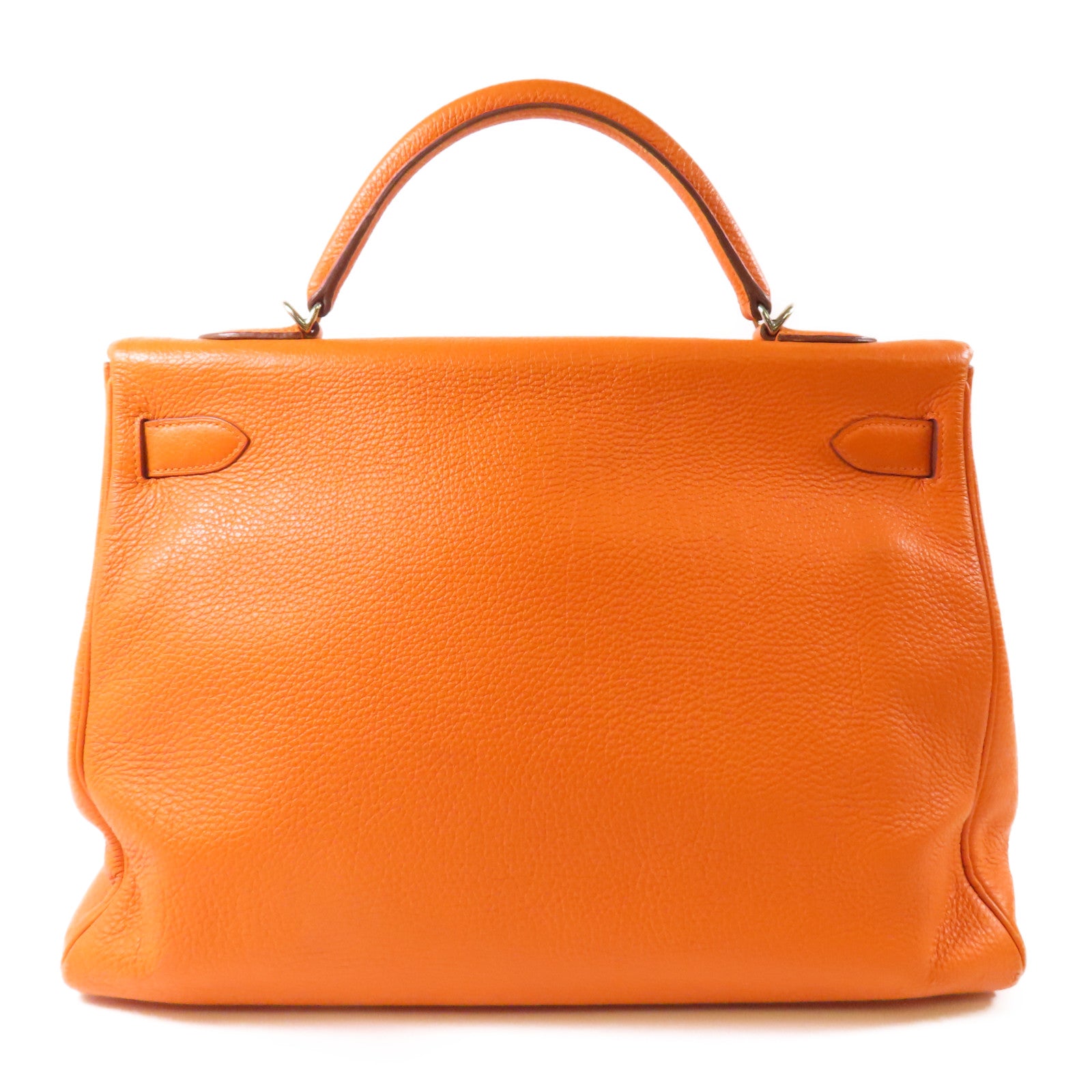 HERMES Togo皮革Kelly40銀扣手挽肩背兩用袋Orange