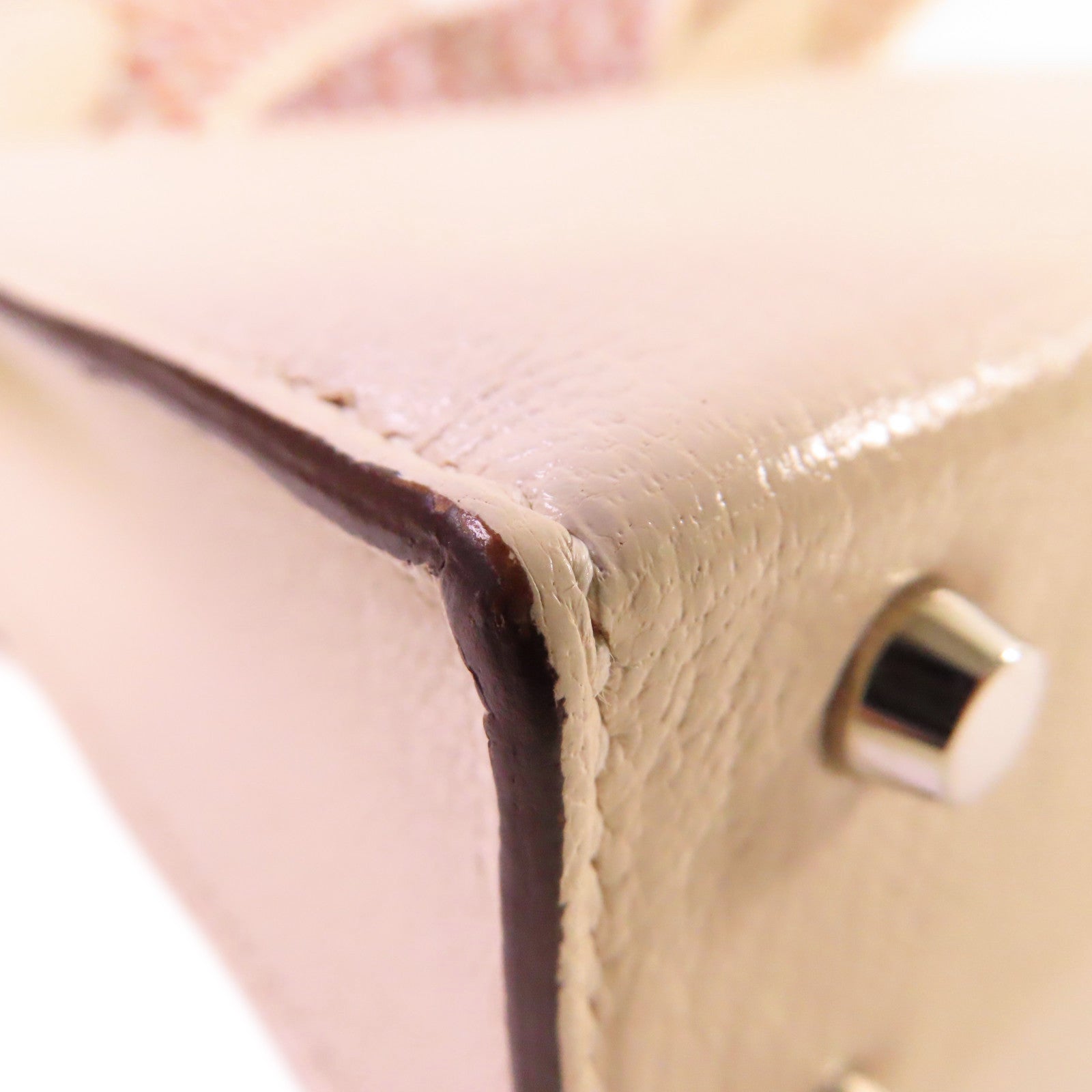 HERMES 【激減優惠】Chevre皮革Mini Verrou Shoulder Bag銀扣肩背袋Nata牛奶色