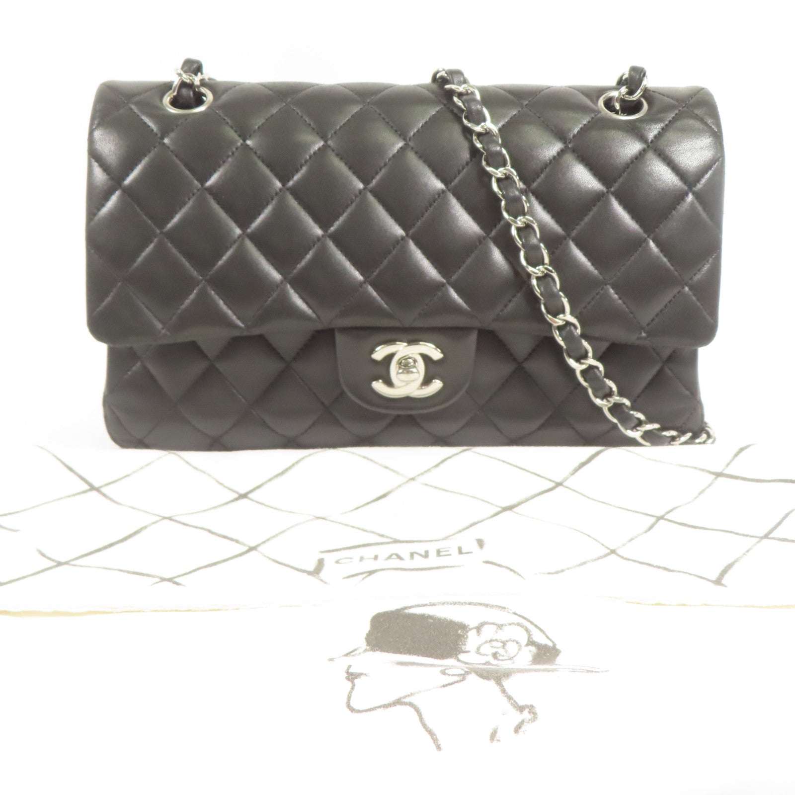 CHANEL 羊皮皮革Classic 25銀扣鏈帶肩背袋