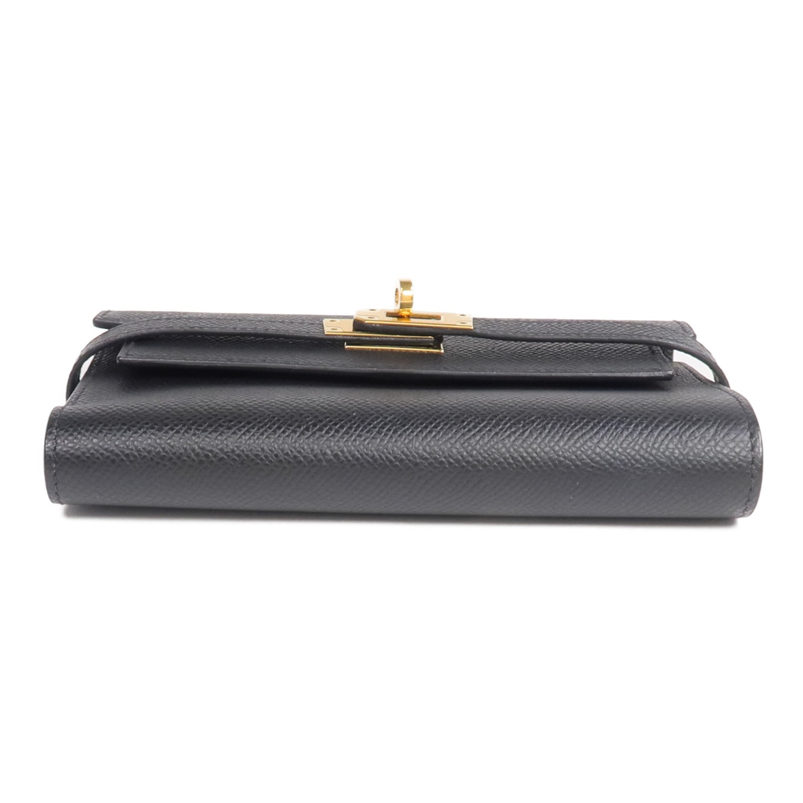 HERMES Epsom皮革Kelly Compact Wallet金扣錢包Noir