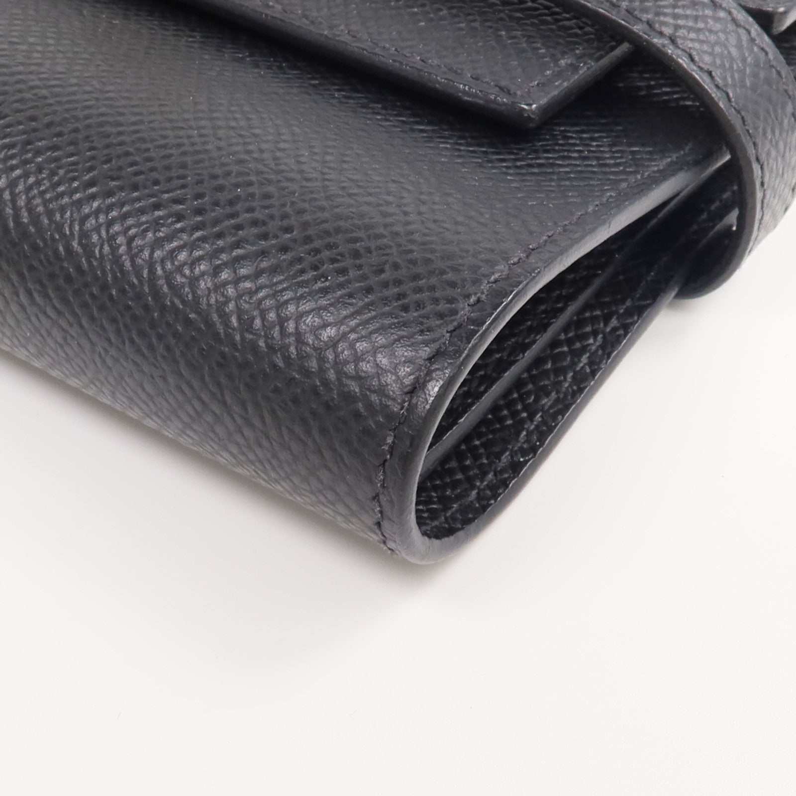 HERMES Epsom皮革Kelly Compact Wallet金扣錢包Noir