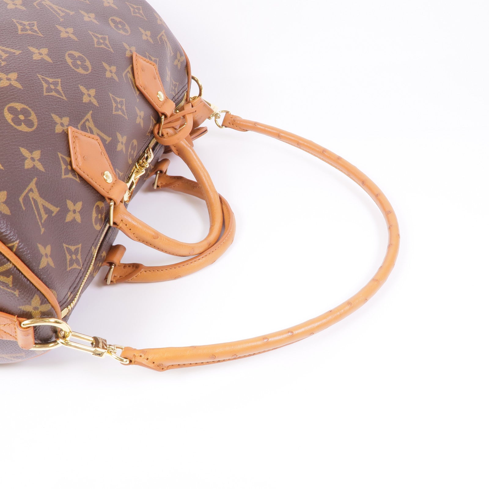 LOUIS VUITTON Monogram/鴕鳥皮革Speedy Soft 30 Boho金扣手挽肩背兩用袋
