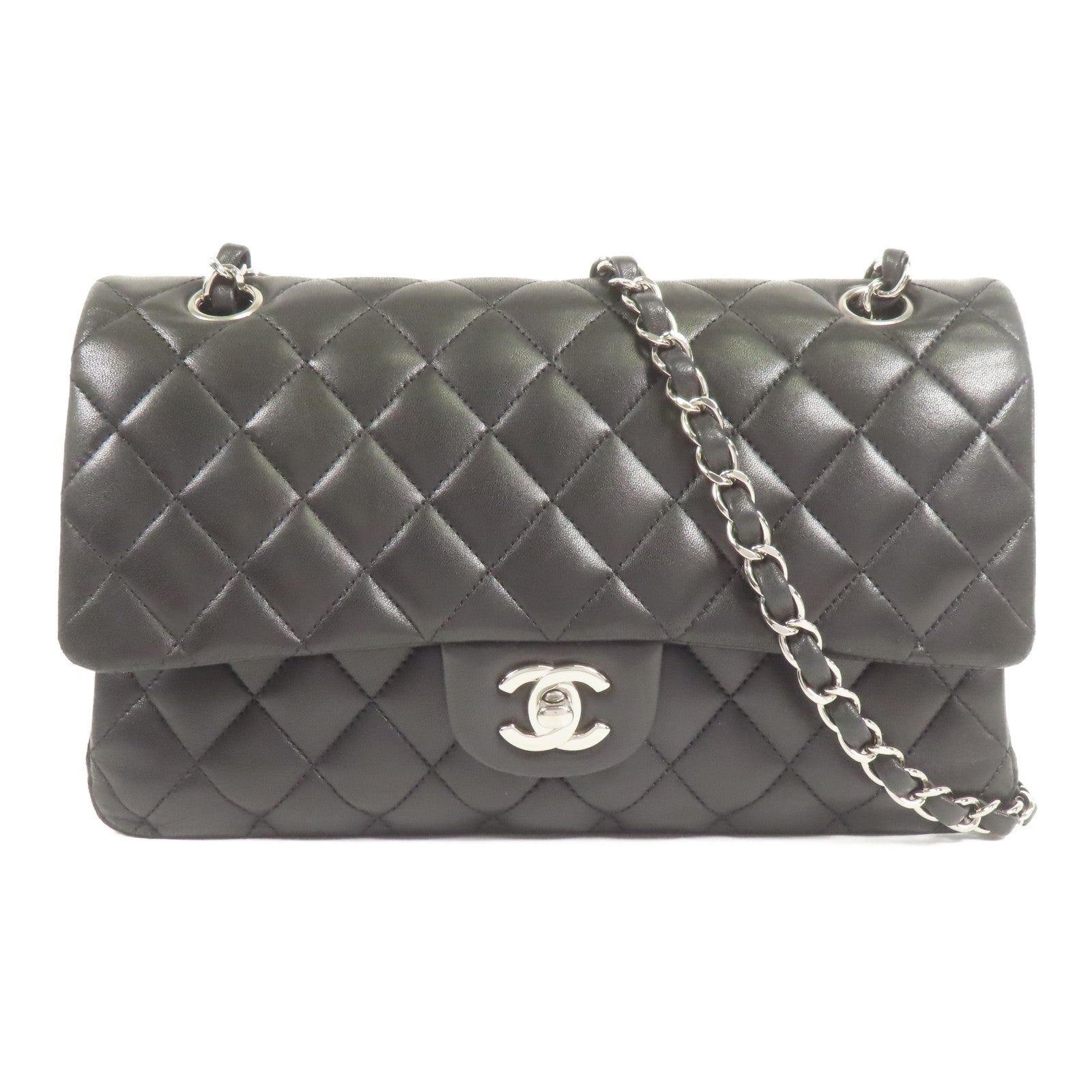 CHANEL 羊皮皮革Classic 25銀扣鏈帶肩背袋