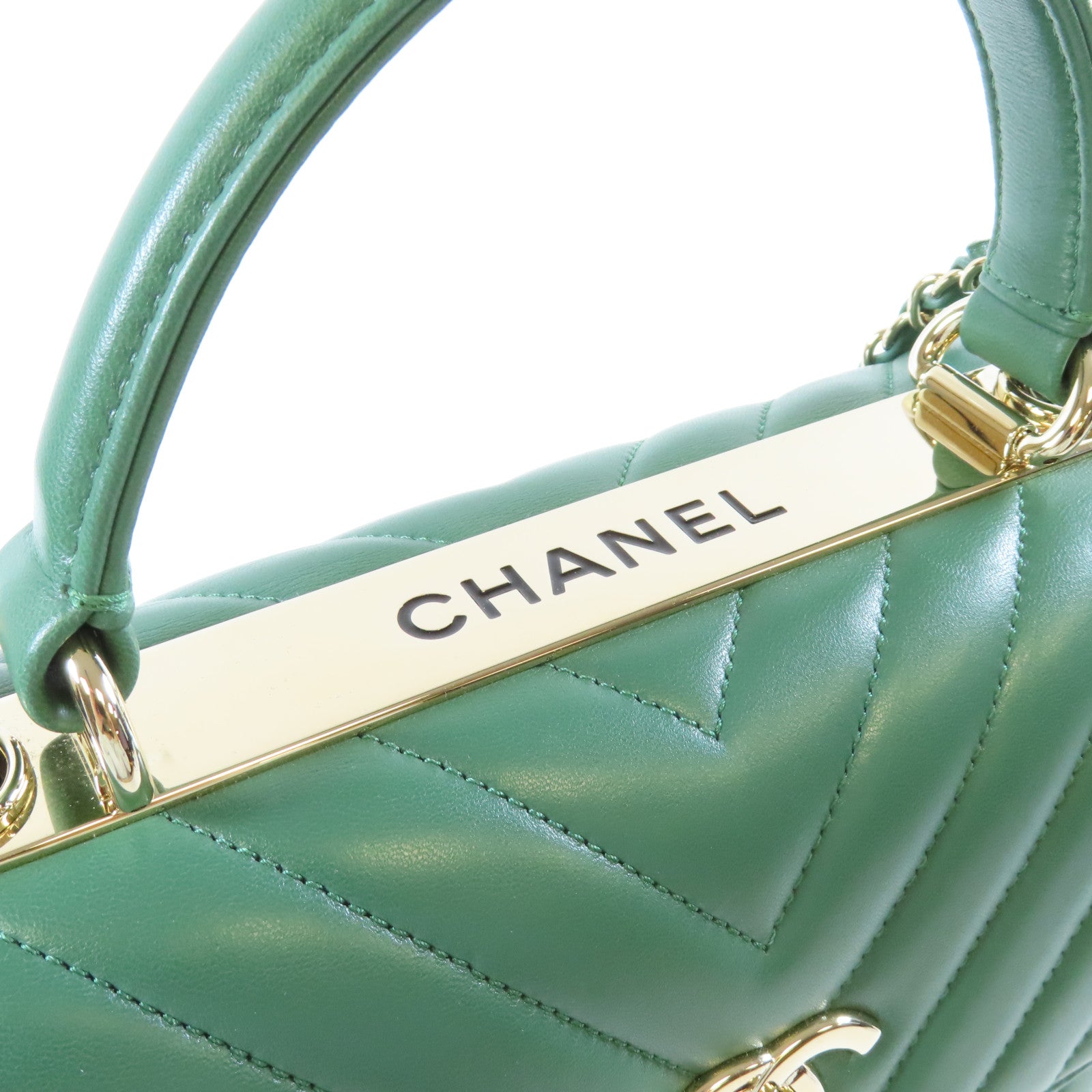 CHANEL 【激減優惠】羊皮皮革Chain Shoulder Bag金扣手挽肩背兩用袋綠色
