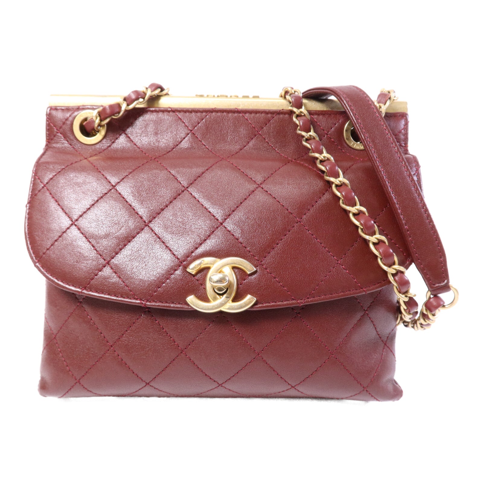 CHANEL 牛皮皮革Chain Shoulder Bag金扣鏈帶肩背袋