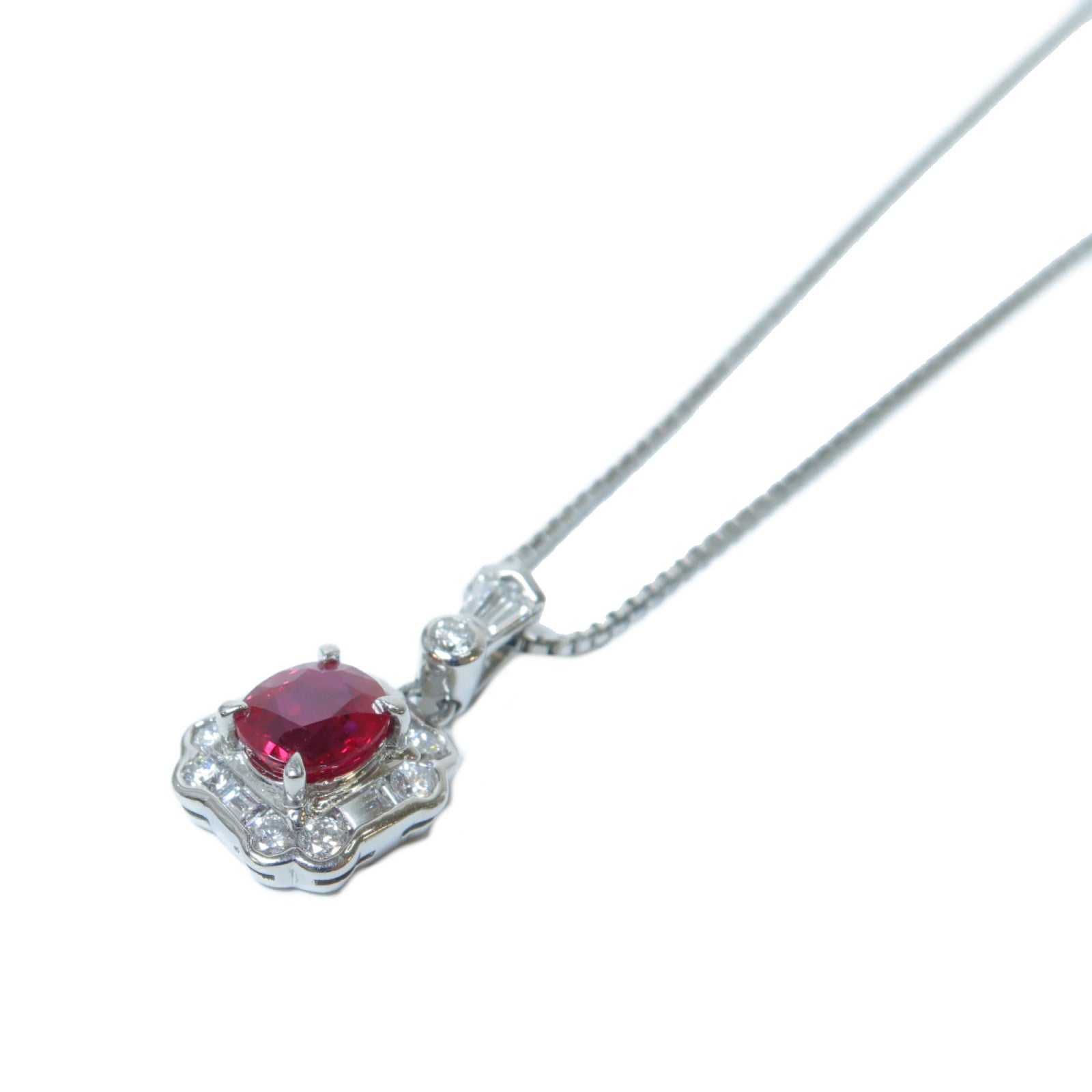 JEWELRY 【激減優惠】PT900鉑金/PT850鉑金Necklace紅寶石/鑽石項鍊銀色
