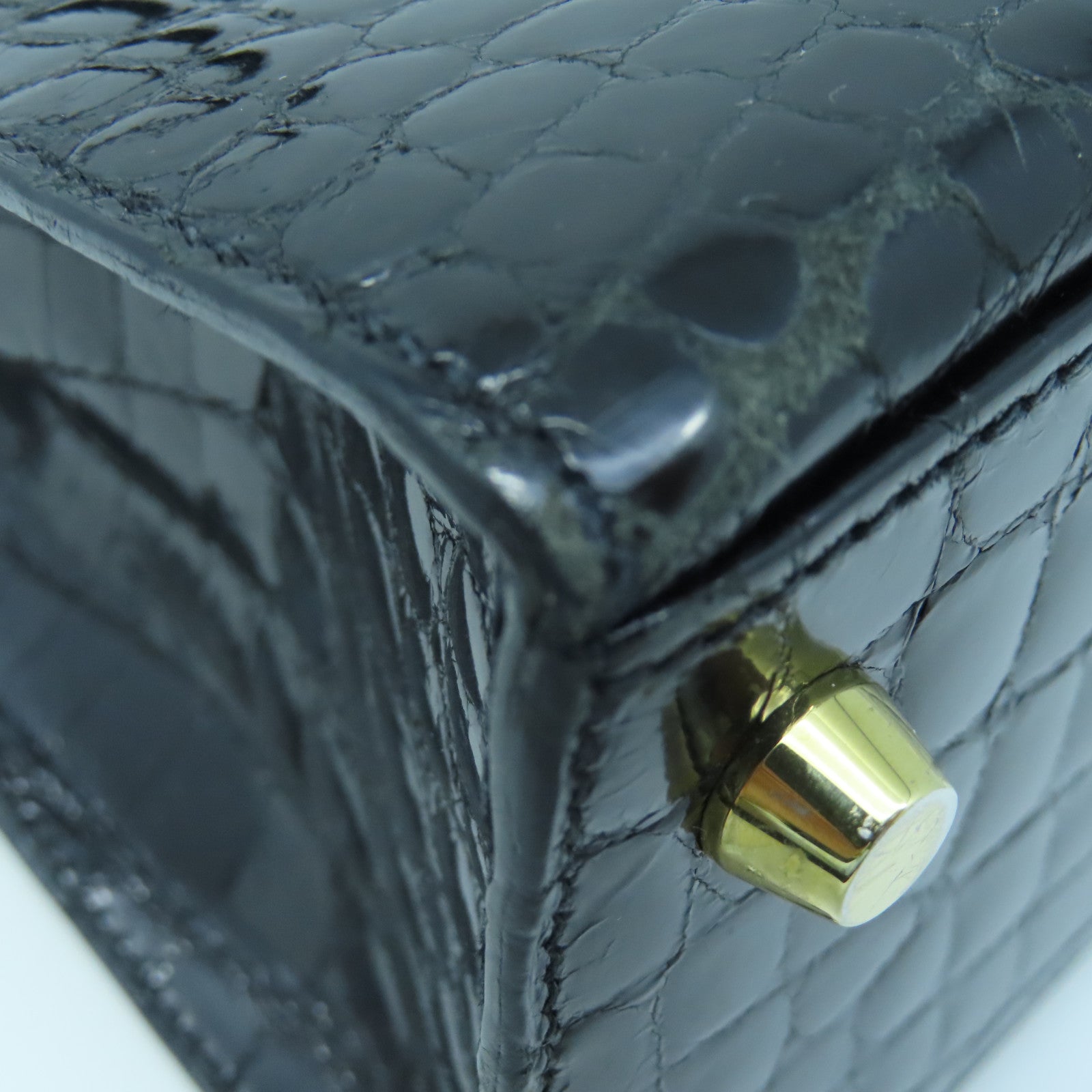 HERMES crocodile leather Kelly 25 gold buckle handle shoulder bag black