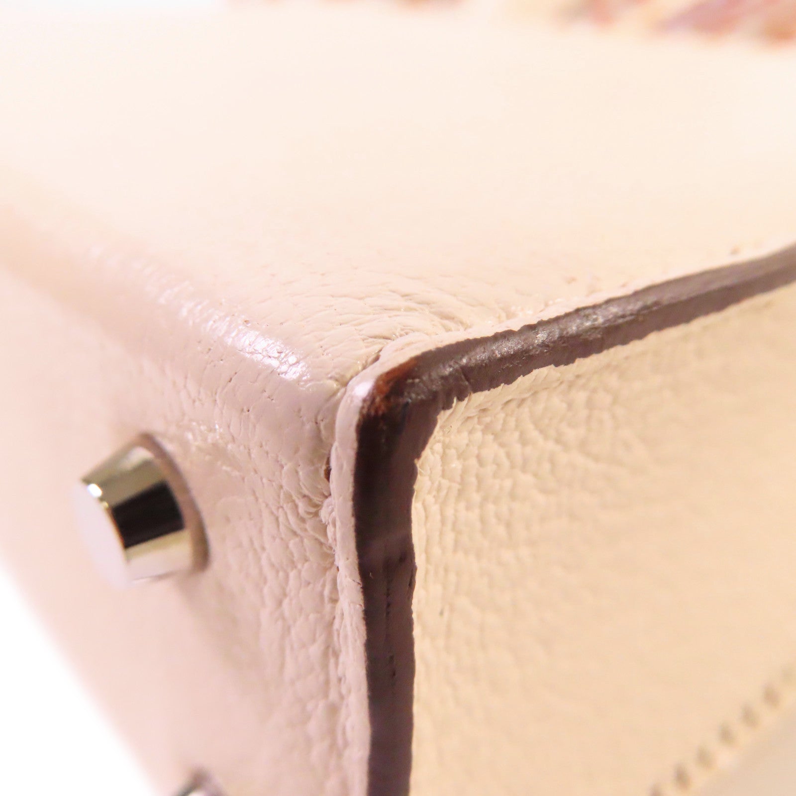 HERMES 【激減優惠】Chevre皮革Mini Verrou Shoulder Bag銀扣肩背袋Nata牛奶色