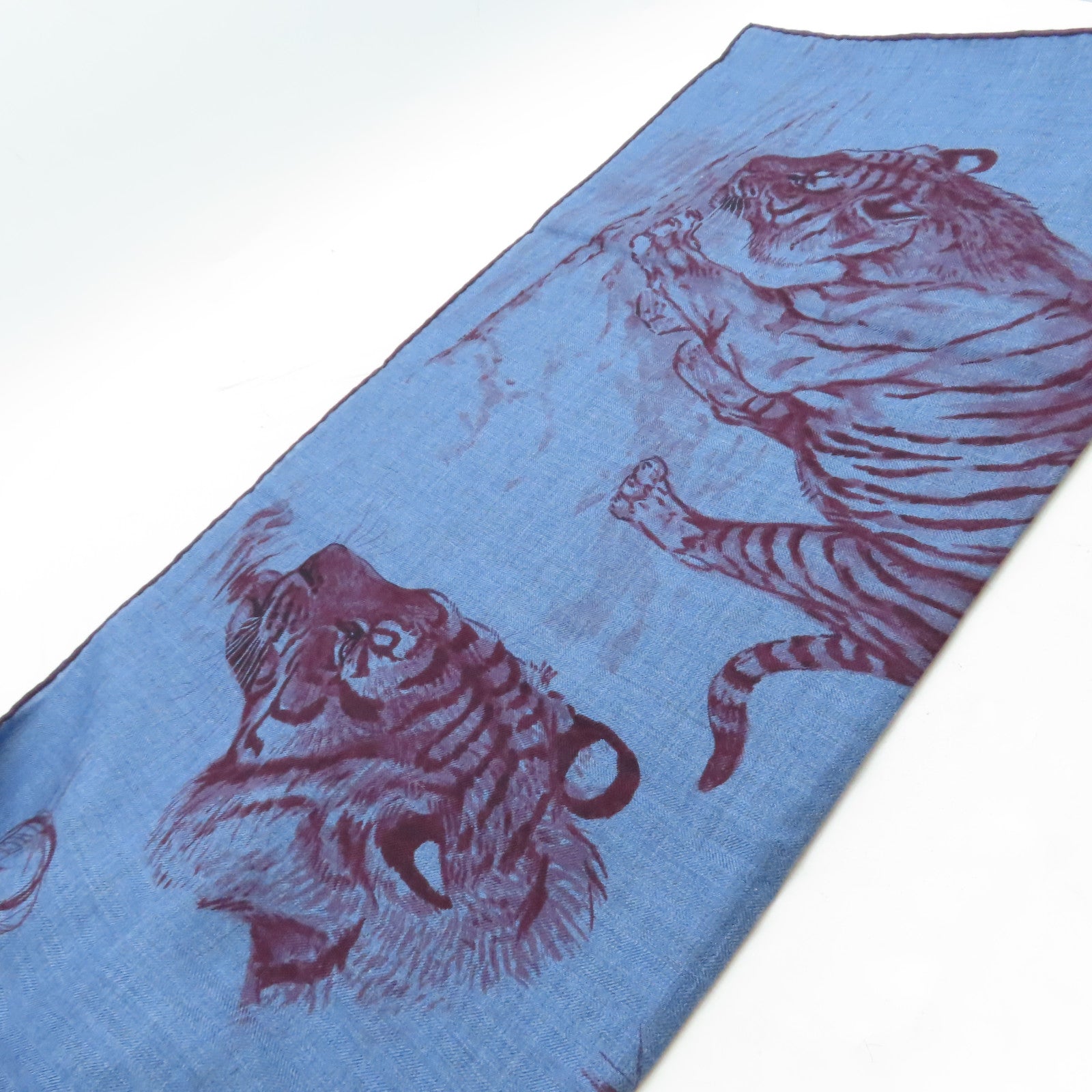 HERMES 羊絨/絲質Scarf圍巾藍色/酒紅色