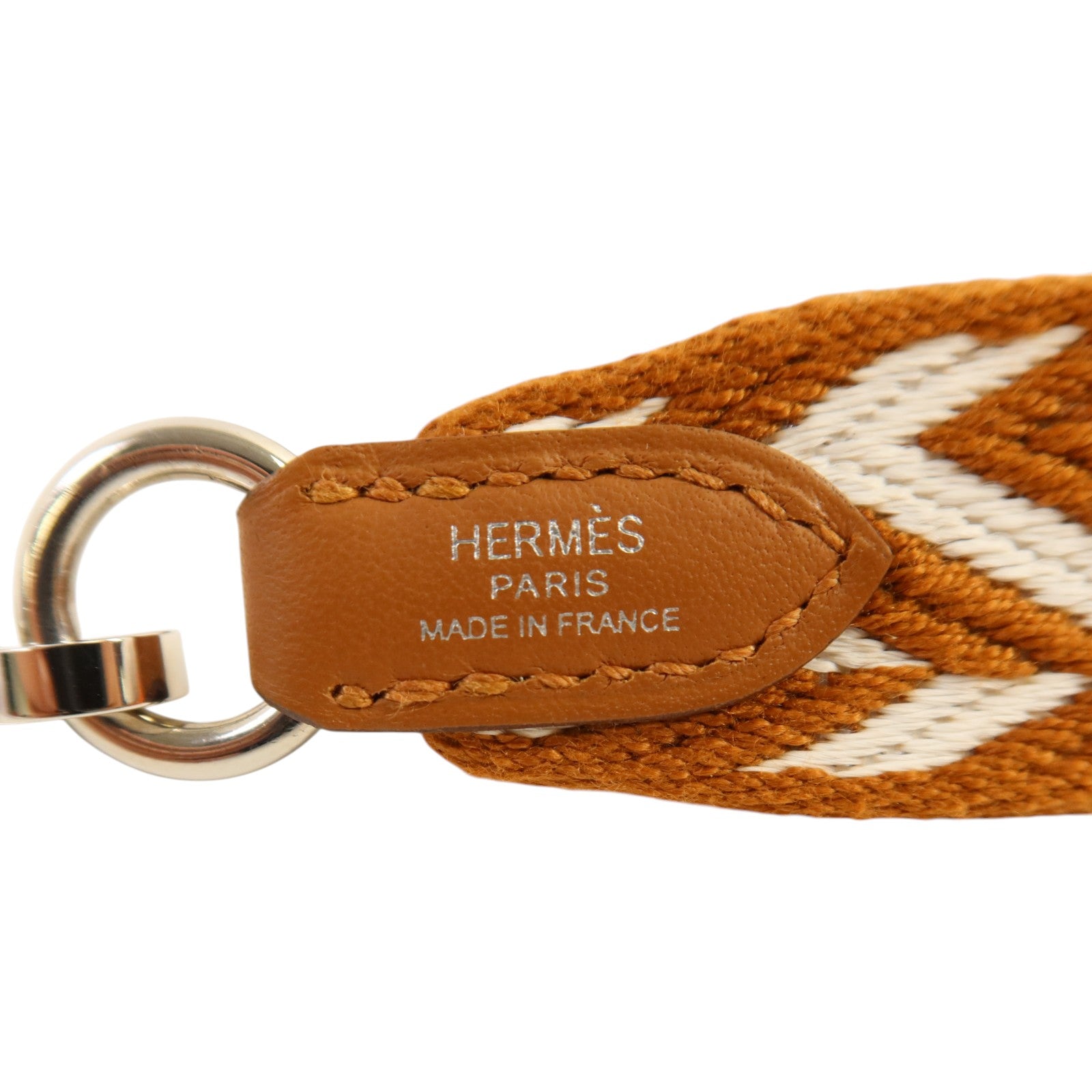 HERMES 帆布/Swift皮革Sangle Zigzag 25mm Strap金扣肩帶Gold/Blanc