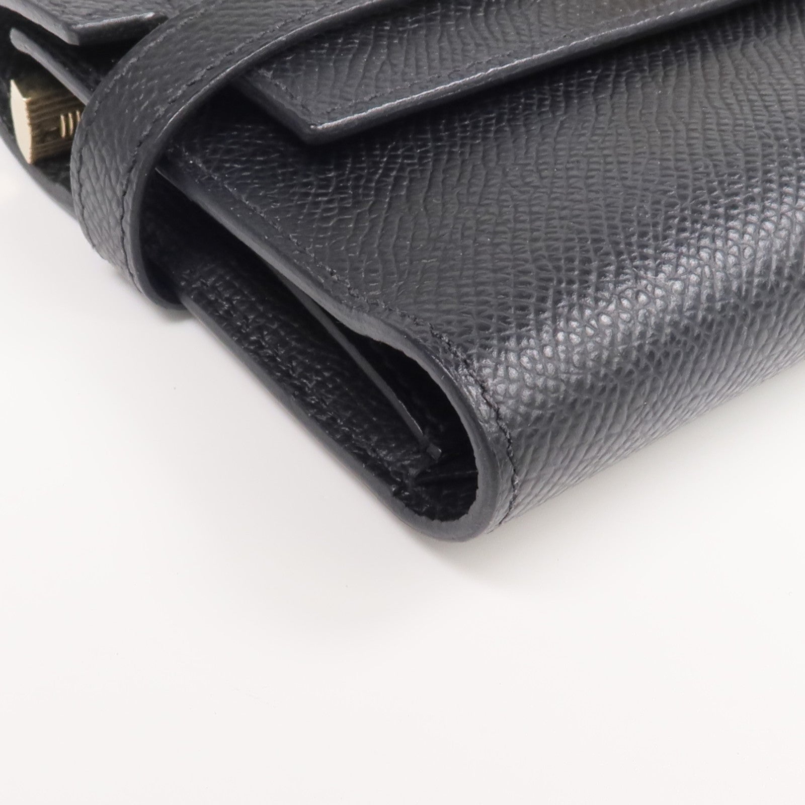 HERMES Epsom皮革Kelly Compact Wallet金扣錢包Noir