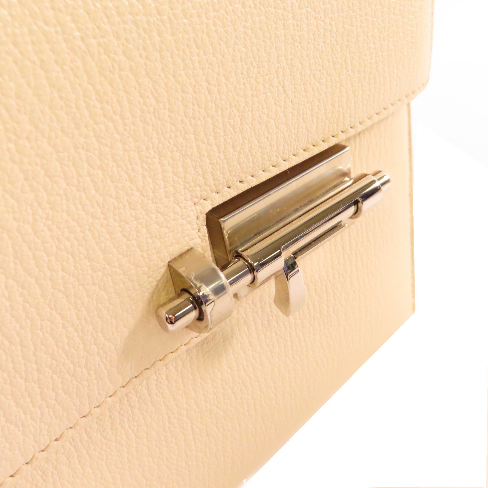 HERMES 【激減優惠】Chevre皮革Mini Verrou Shoulder Bag銀扣肩背袋Nata牛奶色
