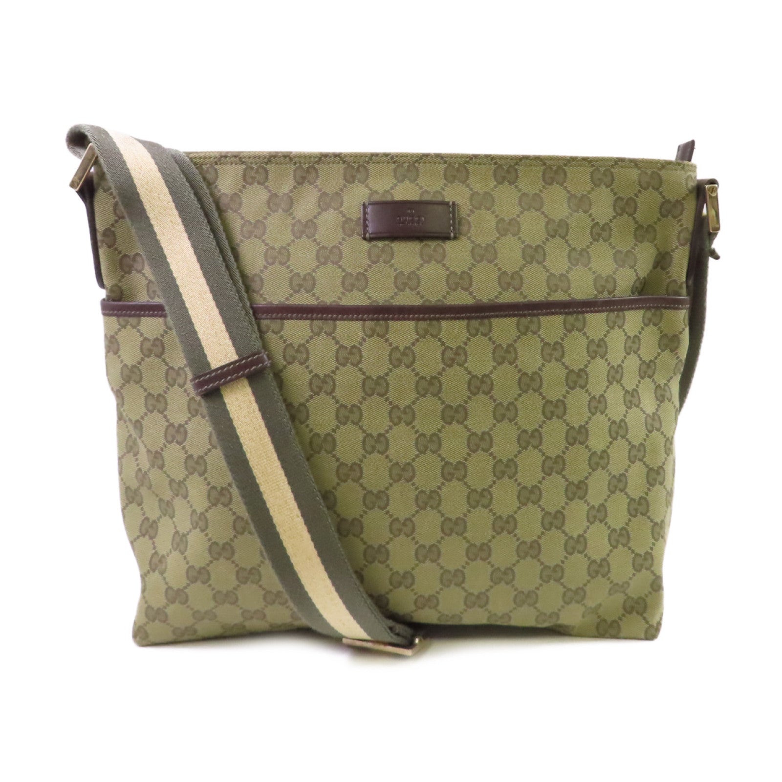 GUCCI GG帆布Sherry Line Shoulder Bag金扣肩背袋綠色