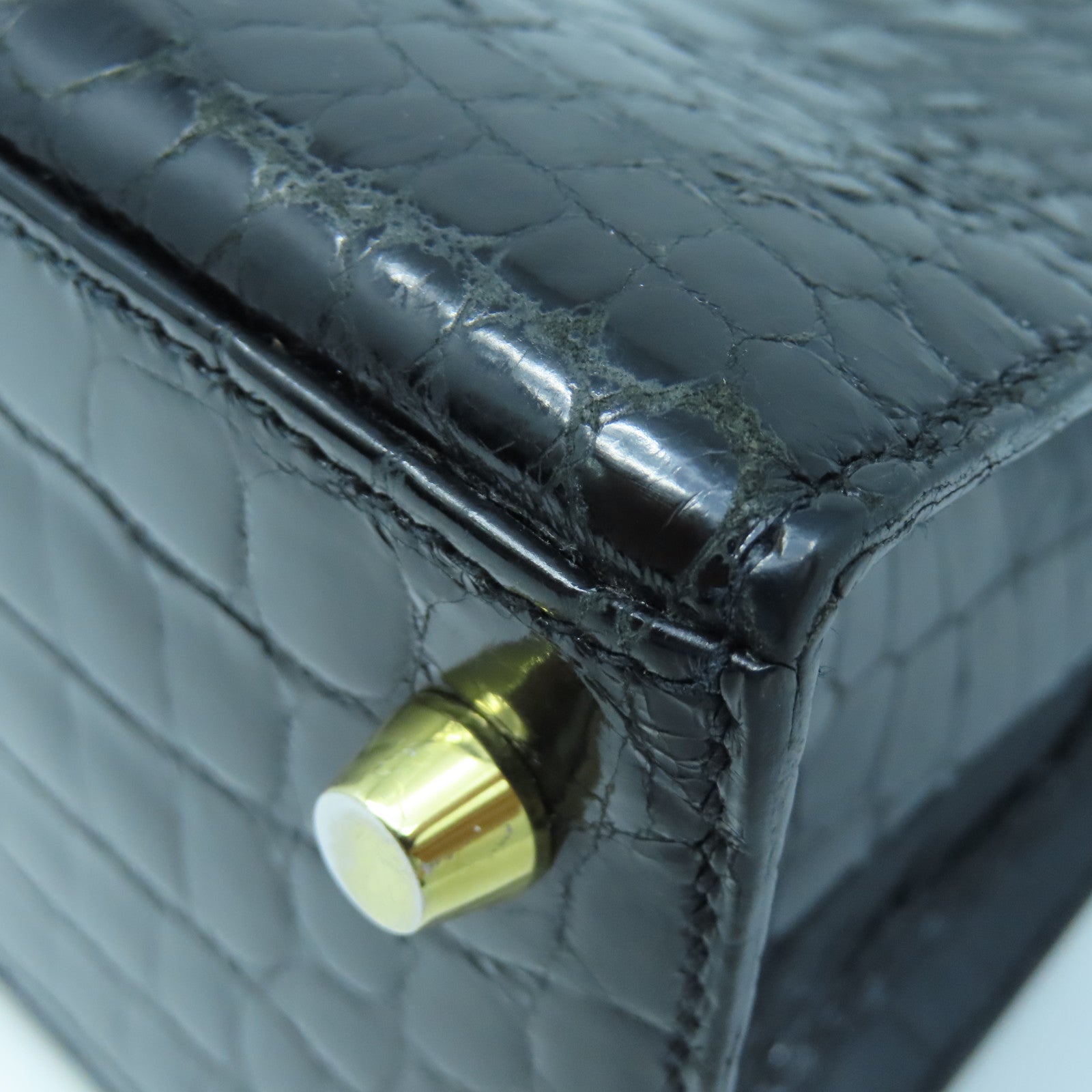 HERMES crocodile leather Kelly 25 gold buckle handle shoulder bag black