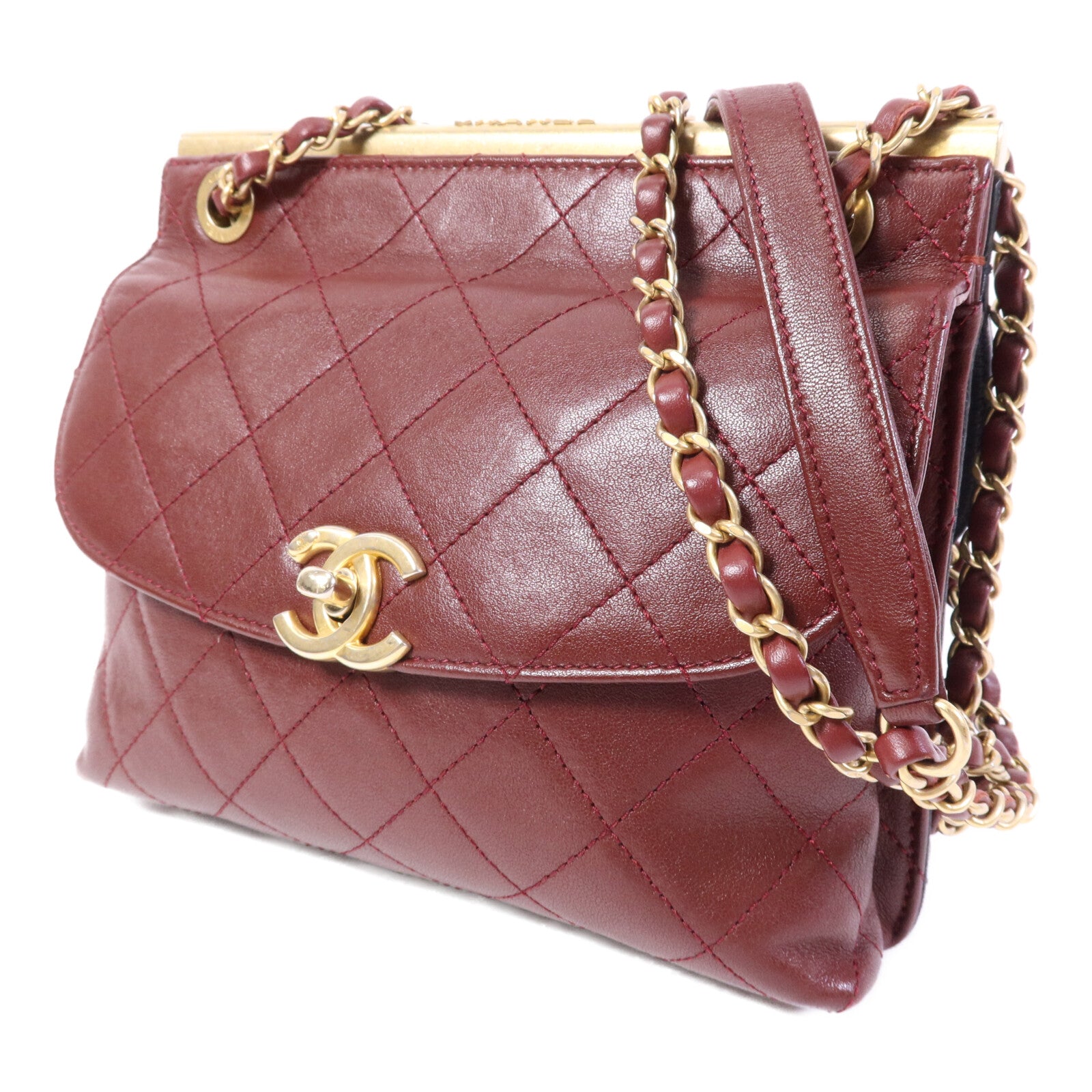 CHANEL 牛皮皮革Chain Shoulder Bag金扣鏈帶肩背袋