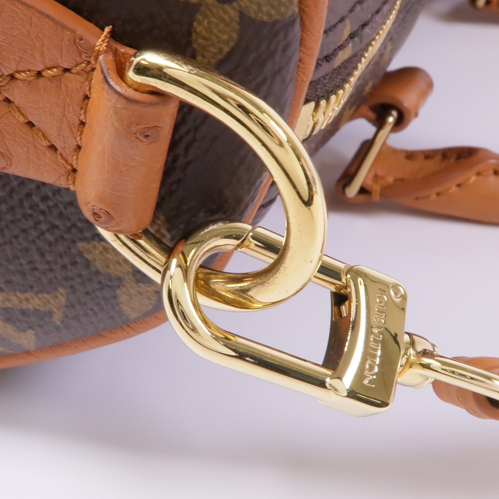 LOUIS VUITTON Monogram/鴕鳥皮革Speedy Soft 30 Boho金扣手挽肩背兩用袋