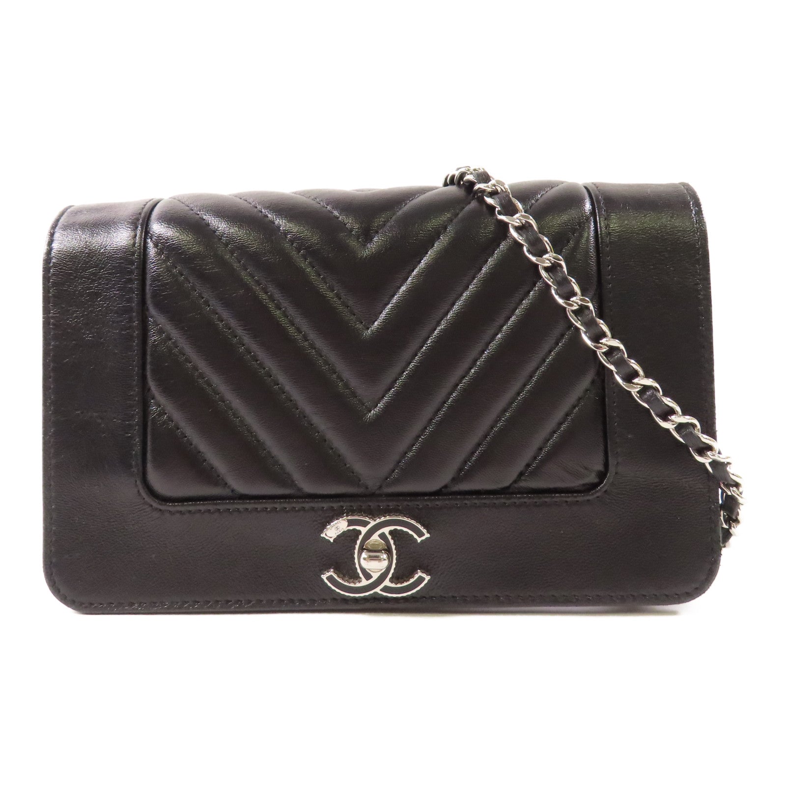 CHANEL 【激減優惠】羊皮皮革WOC Wallet On Chain銀扣鏈帶肩背袋