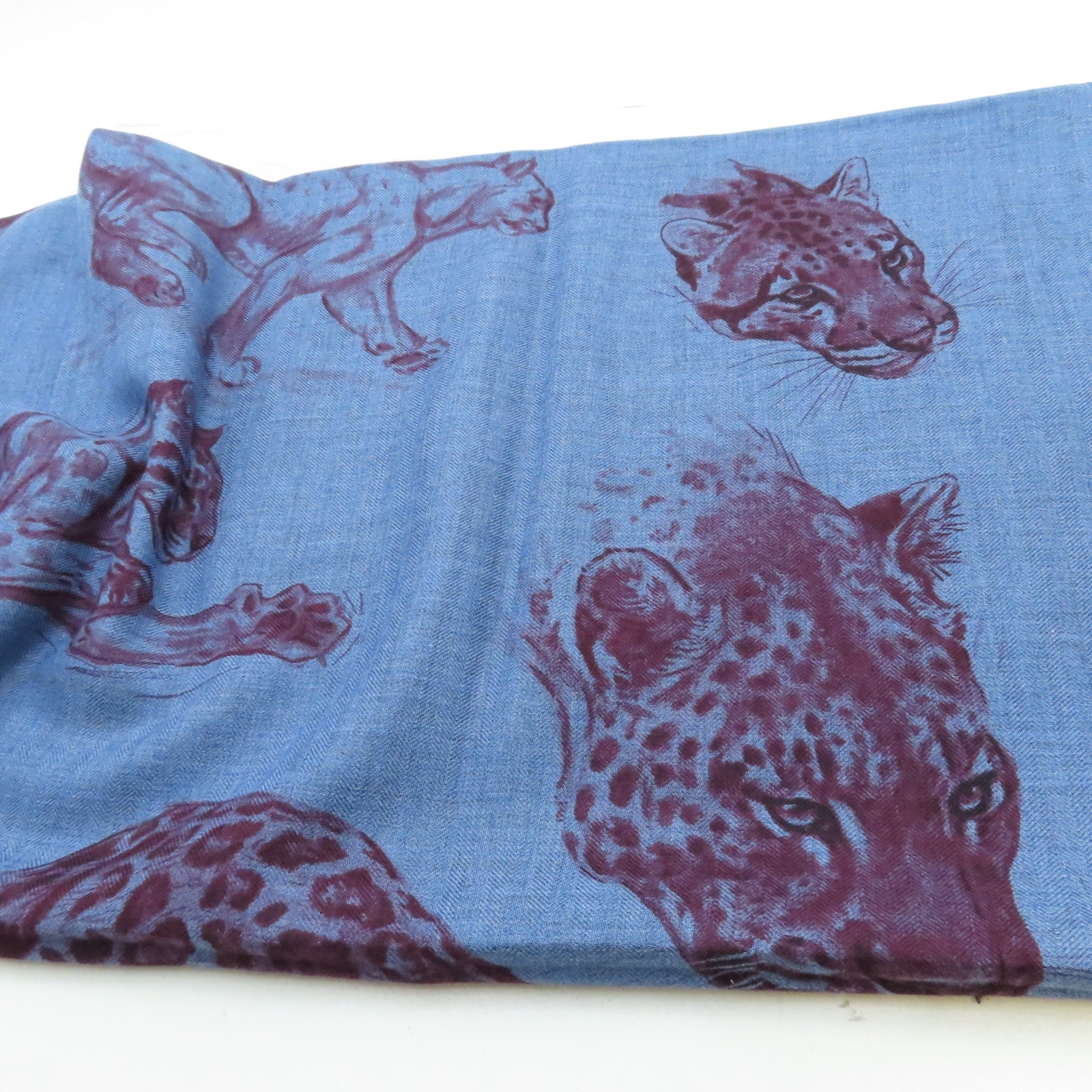 HERMES 羊絨/絲質Scarf圍巾藍色/酒紅色