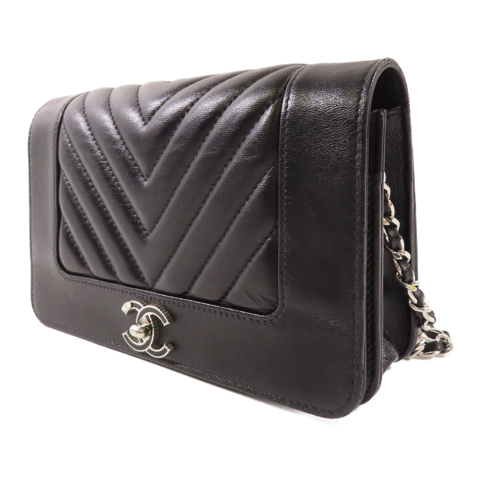 CHANEL 【激減優惠】羊皮皮革WOC Wallet On Chain銀扣鏈帶肩背袋