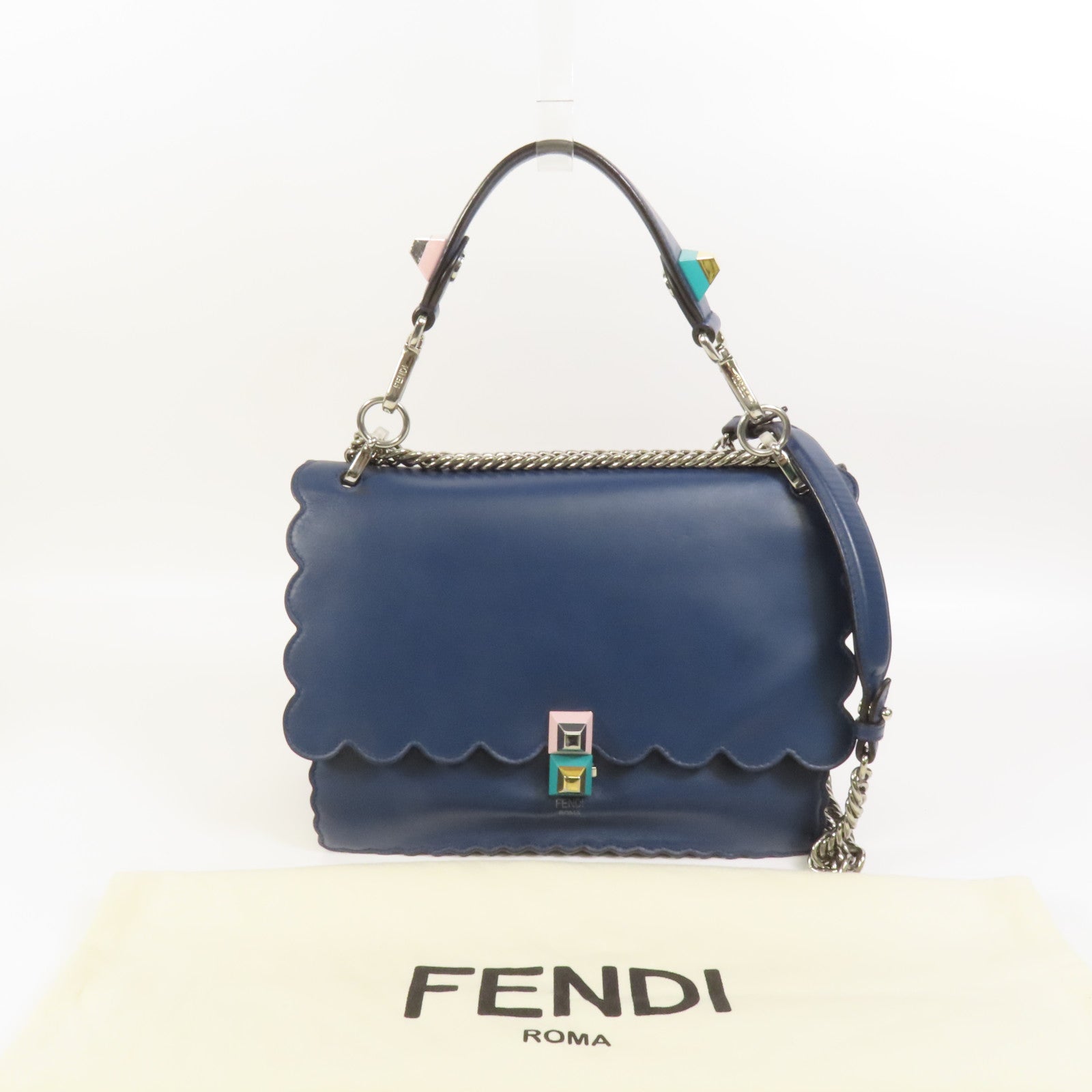FENDI 【激減優惠】牛皮皮革Kan I銀扣手挽肩背兩用袋