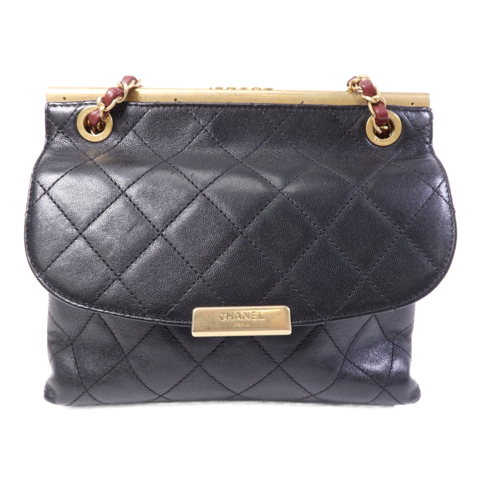CHANEL 牛皮皮革Chain Shoulder Bag金扣鏈帶肩背袋