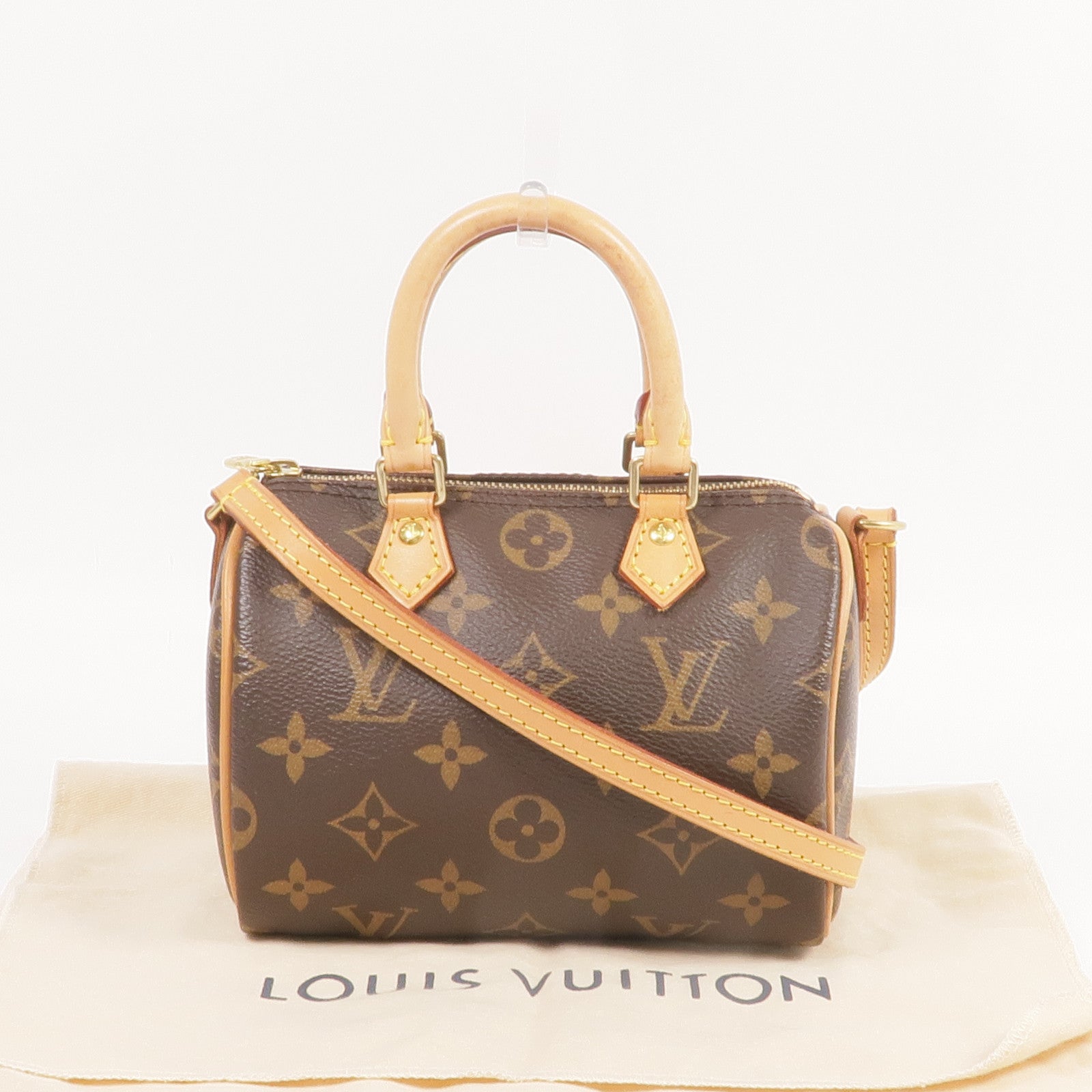 LOUIS VUITTON Monogram Nano Speedy金扣手挽肩背兩用袋棕色