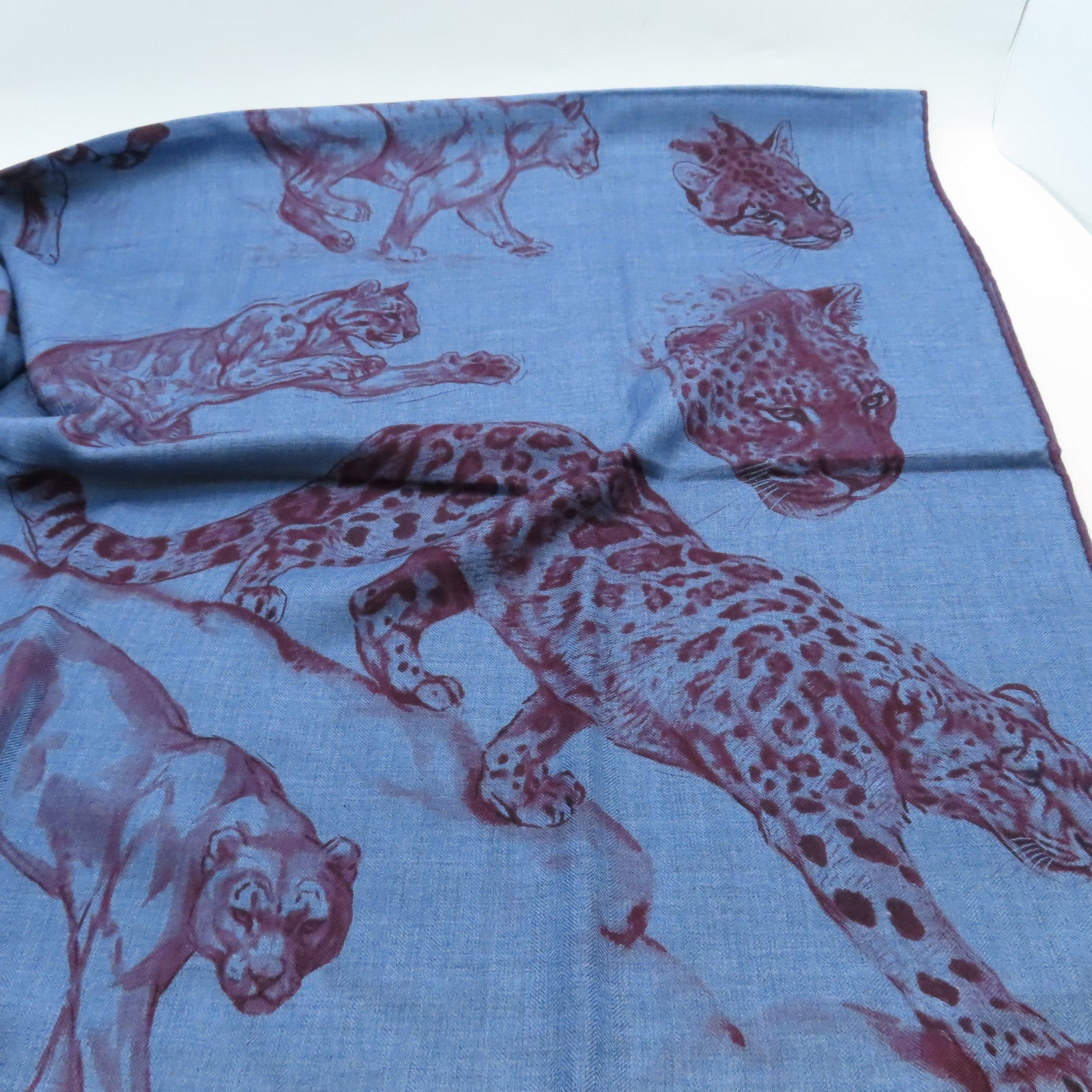 HERMES 羊絨/絲質Scarf圍巾藍色/酒紅色
