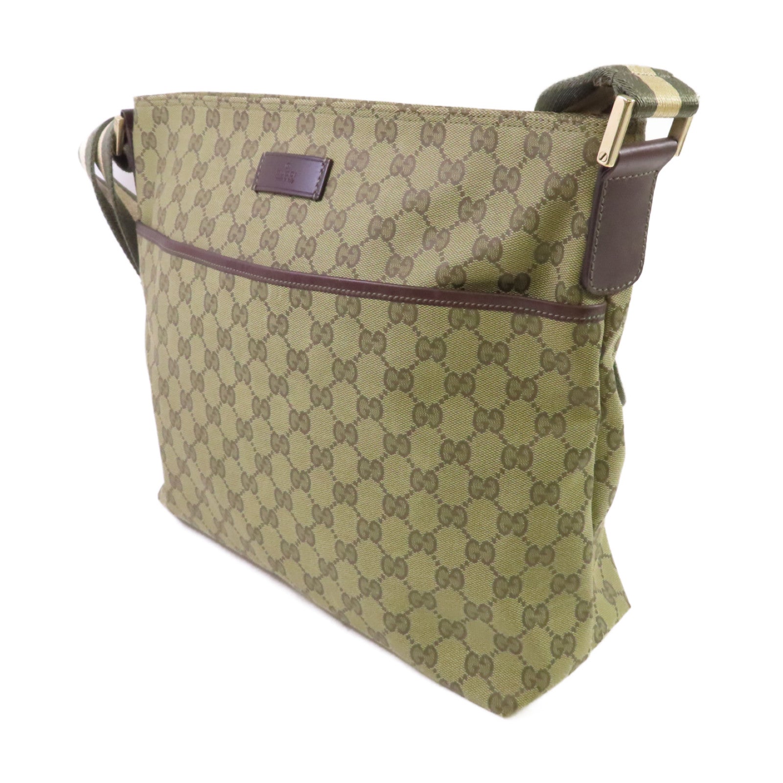 GUCCI GG帆布Sherry Line Shoulder Bag金扣肩背袋綠色