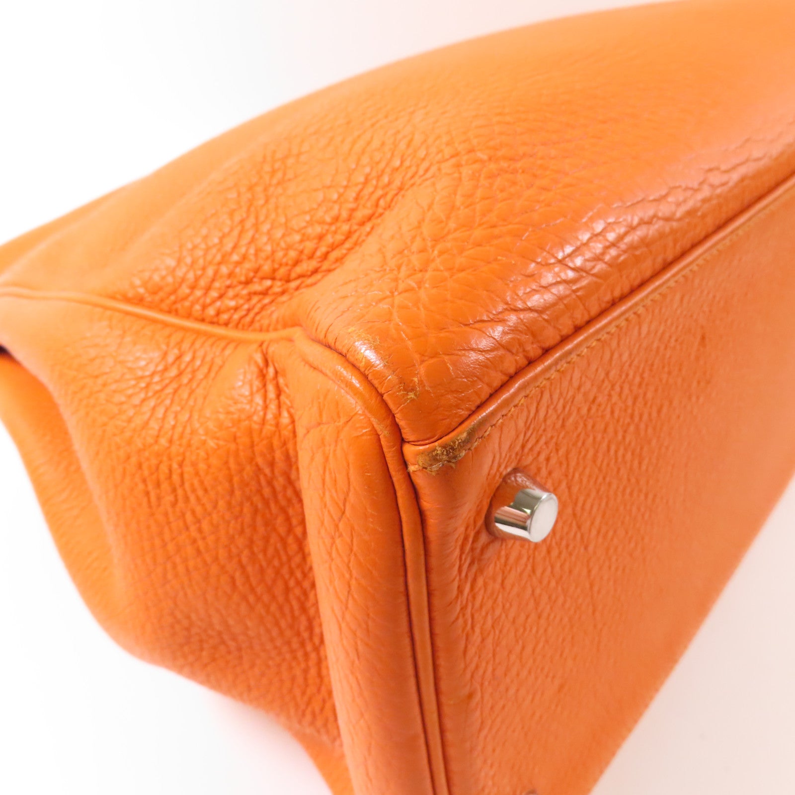HERMES Togo皮革Kelly40銀扣手挽肩背兩用袋Orange