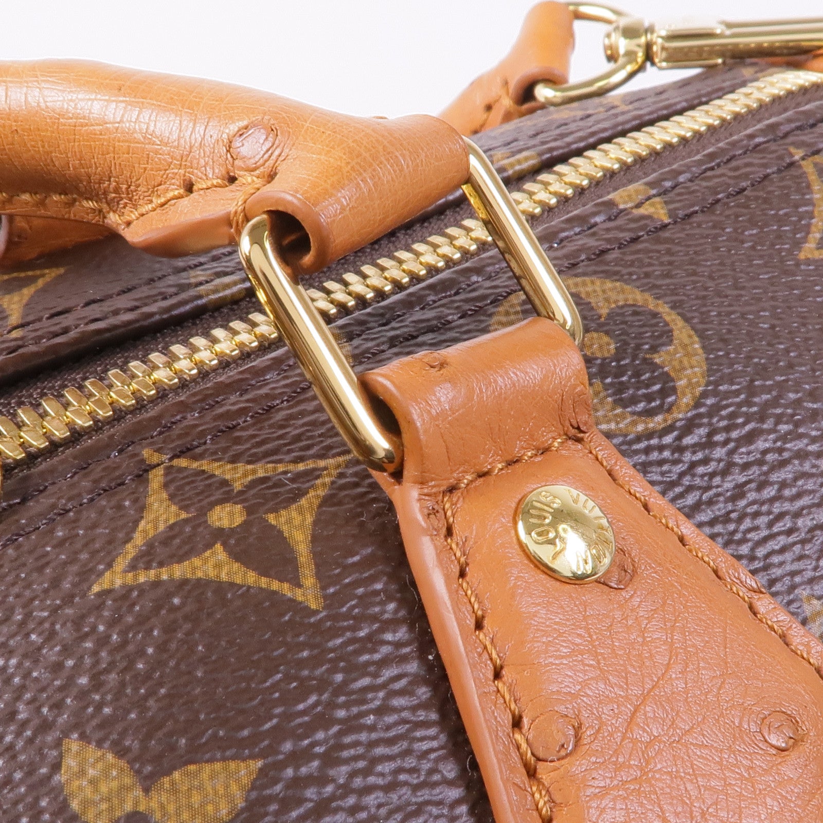 LOUIS VUITTON Monogram/鴕鳥皮革Speedy Soft 30 Boho金扣手挽肩背兩用袋