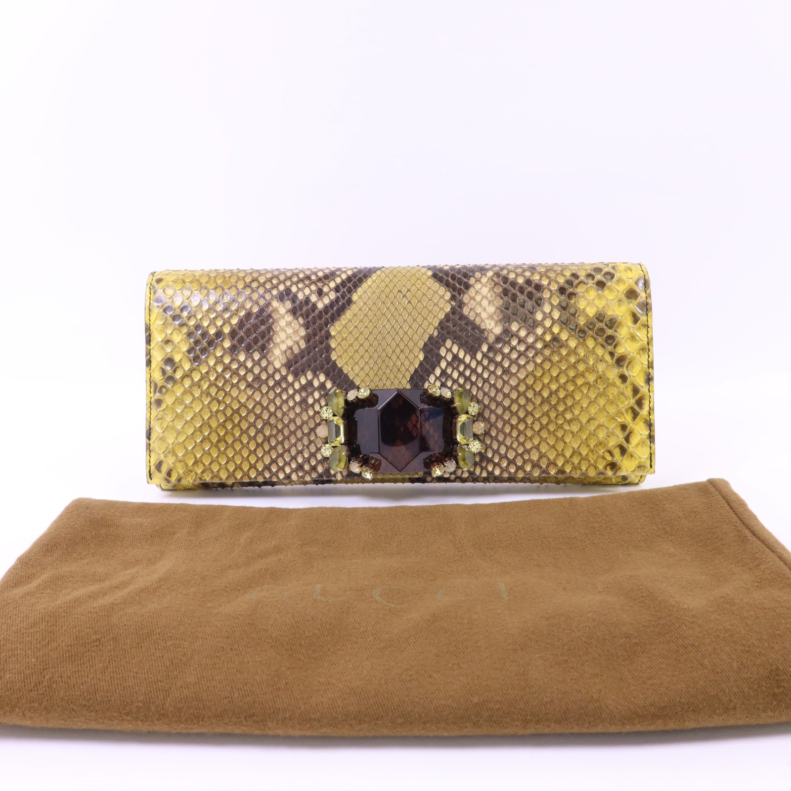 GUCCI 【激減優惠】蛇皮皮革Clutch金扣手拿包