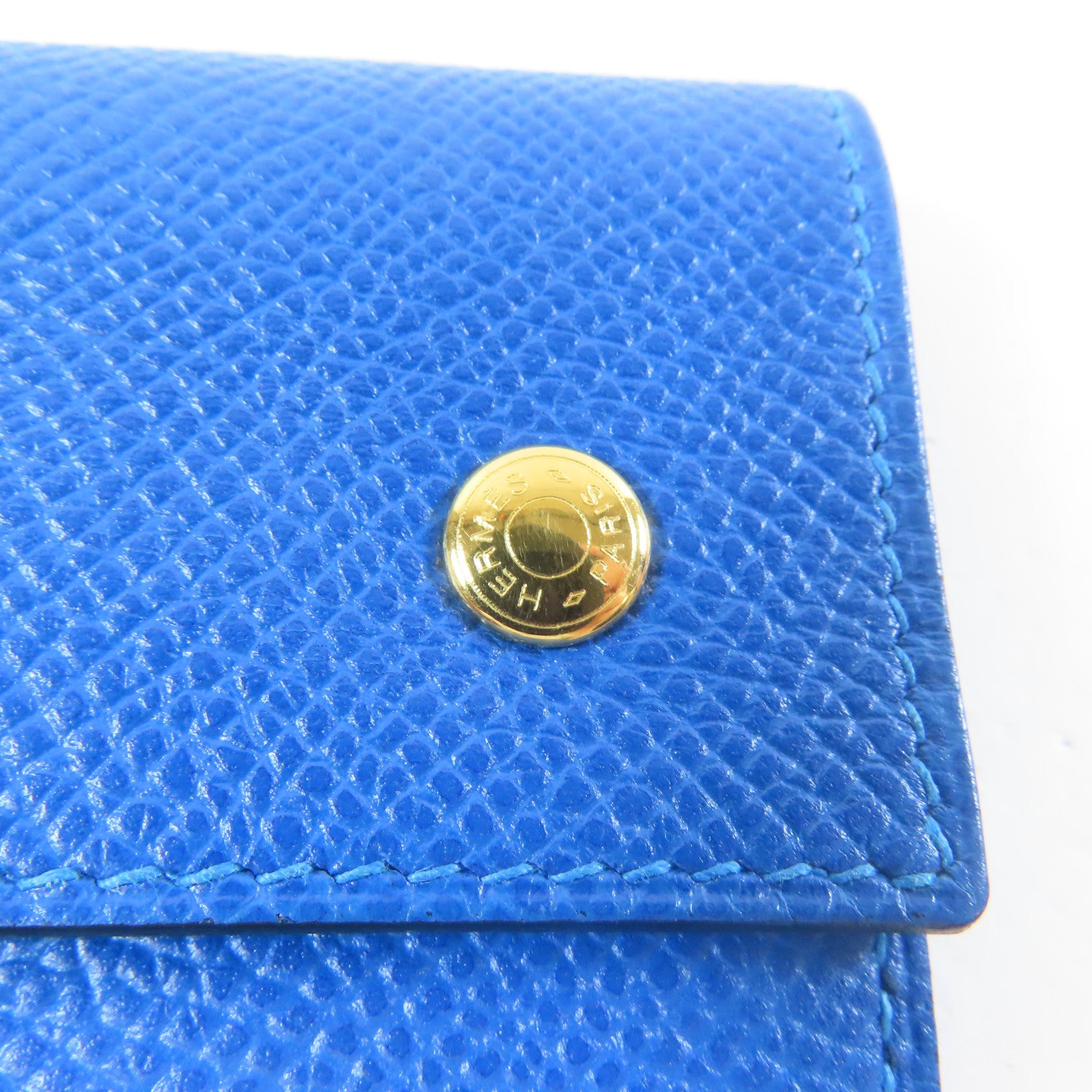 HERMES Veau Epsom皮革Key Case金扣鎖匙包藍色