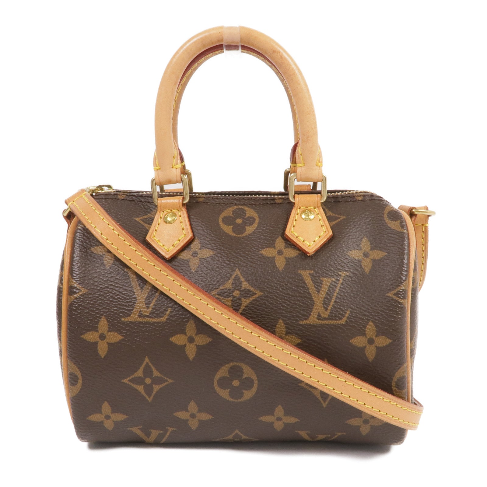 LOUIS VUITTON Monogram Nano Speedy金扣手挽肩背兩用袋棕色