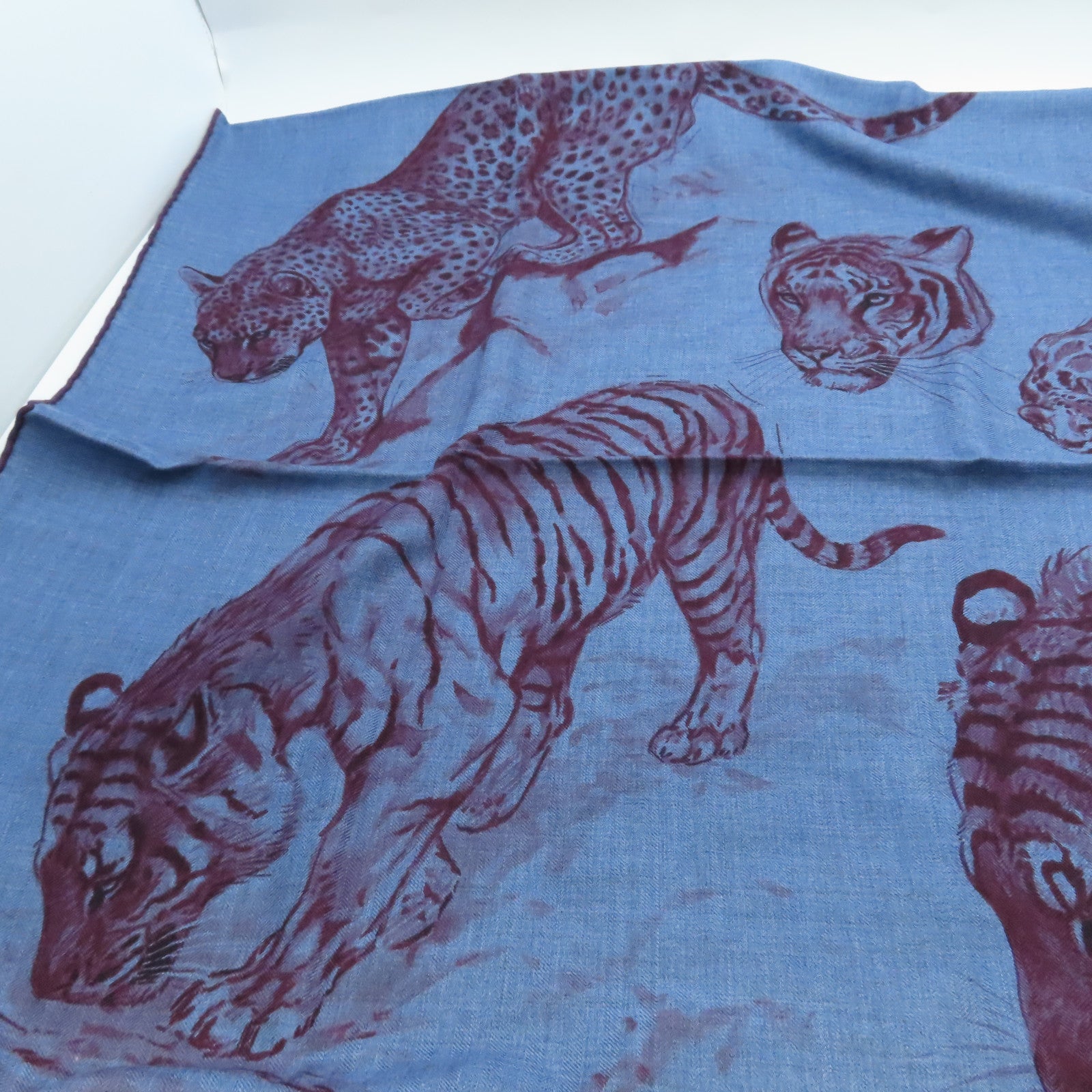 HERMES 羊絨/絲質Scarf圍巾藍色/酒紅色