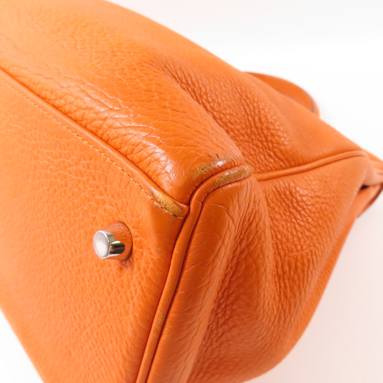 HERMES Togo皮革Kelly40銀扣手挽肩背兩用袋Orange