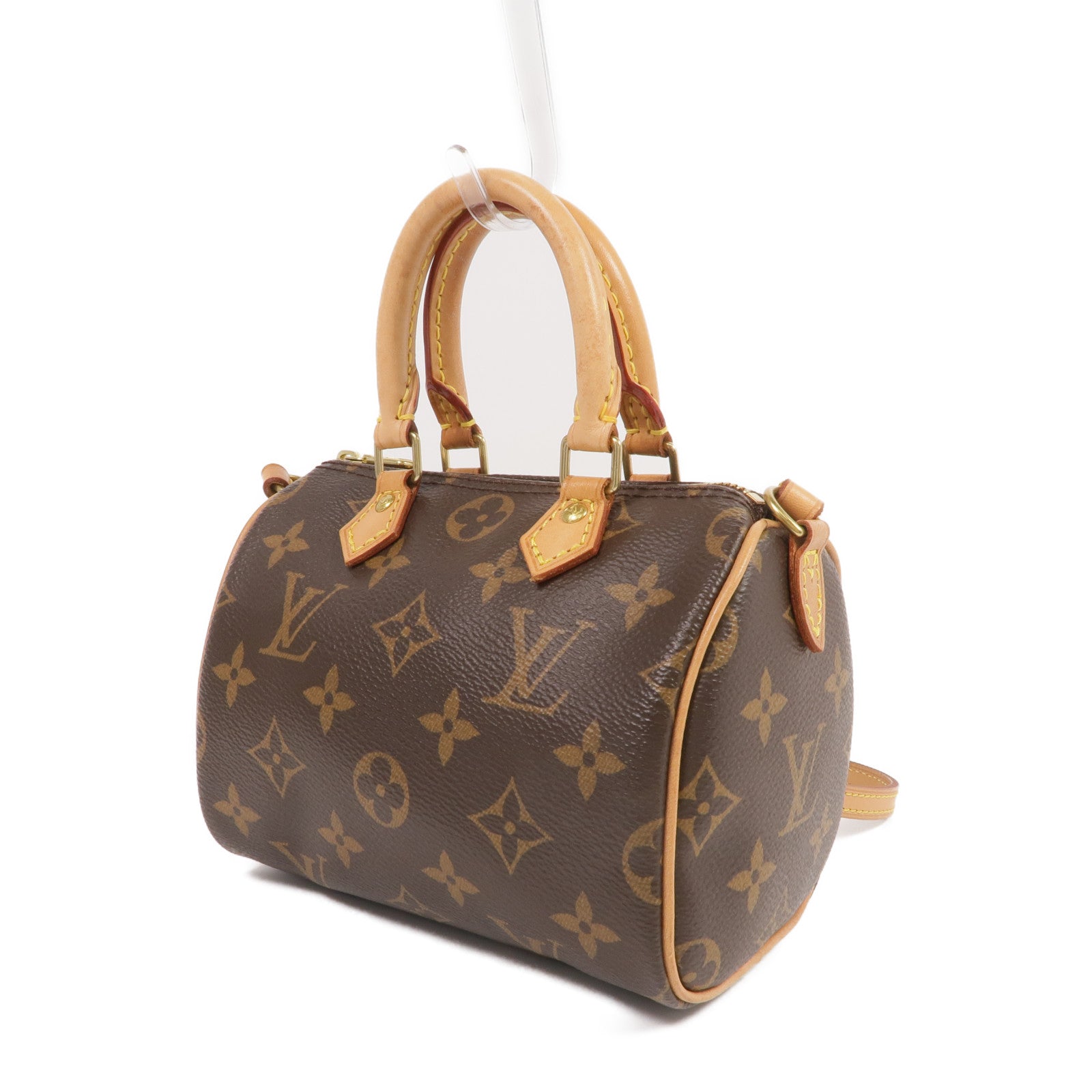 LOUIS VUITTON Monogram Nano Speedy金扣手挽肩背兩用袋棕色