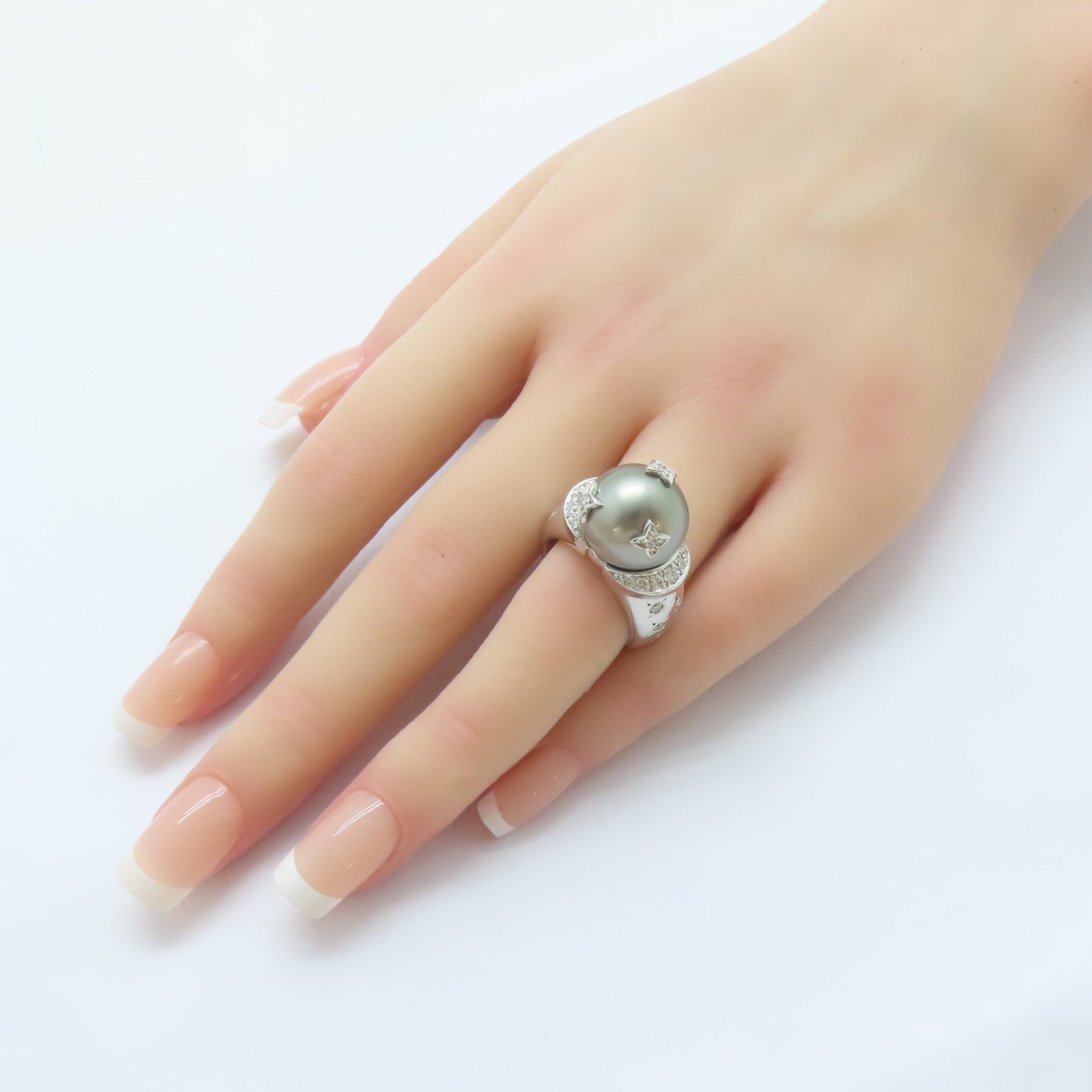 JEWELRY 18K白金Pearl Ring 14.3mm珍珠/0.668ct鑽石戒指US#6.75